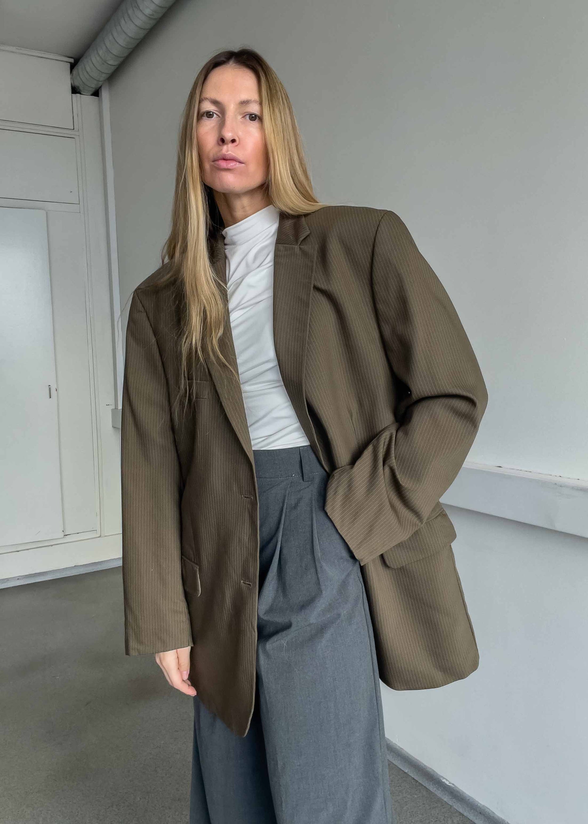 Vintage Brown Stripy Oversized Blazer