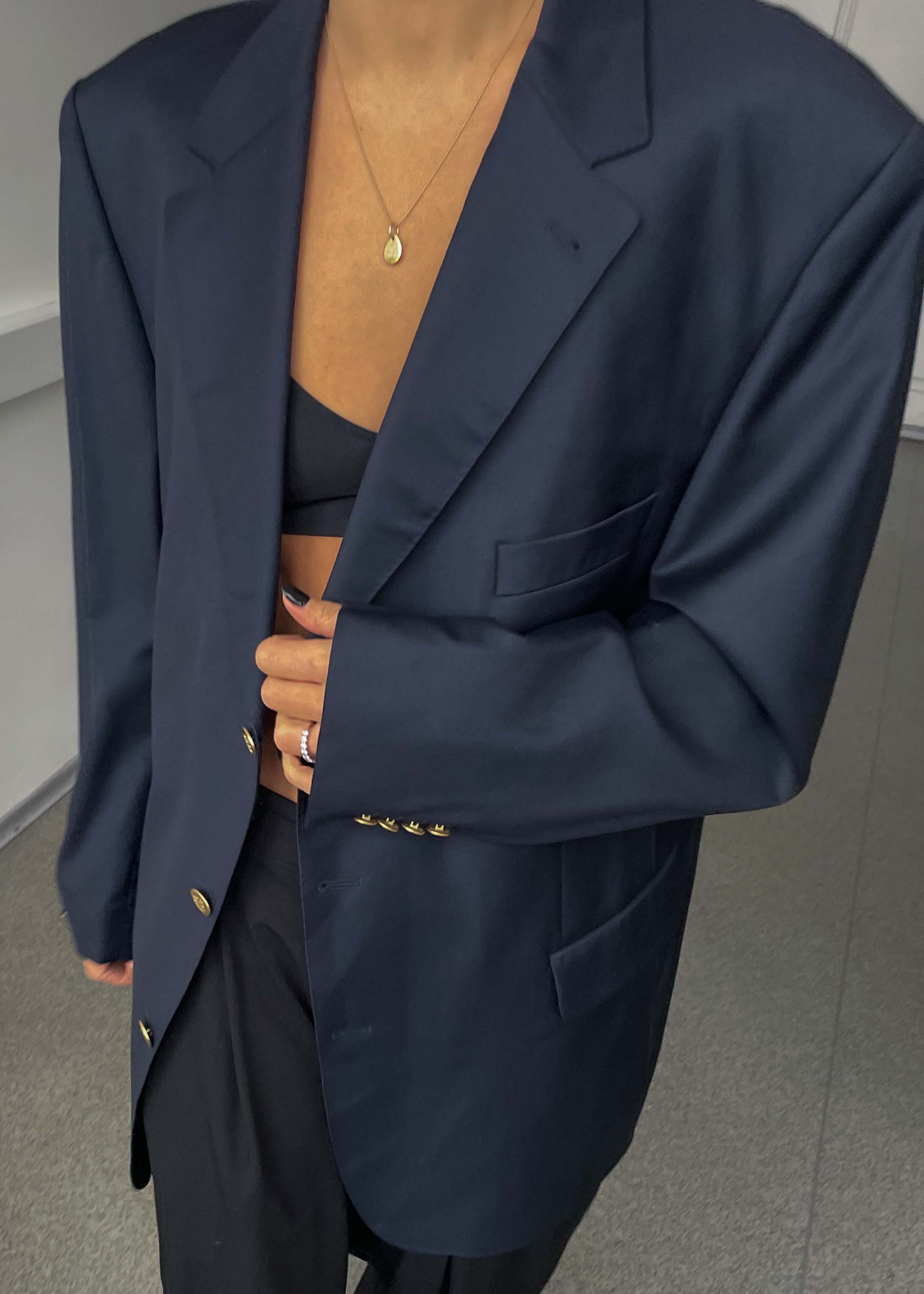 Vintage Navy Blue Oversized 100% WOOL Blazer