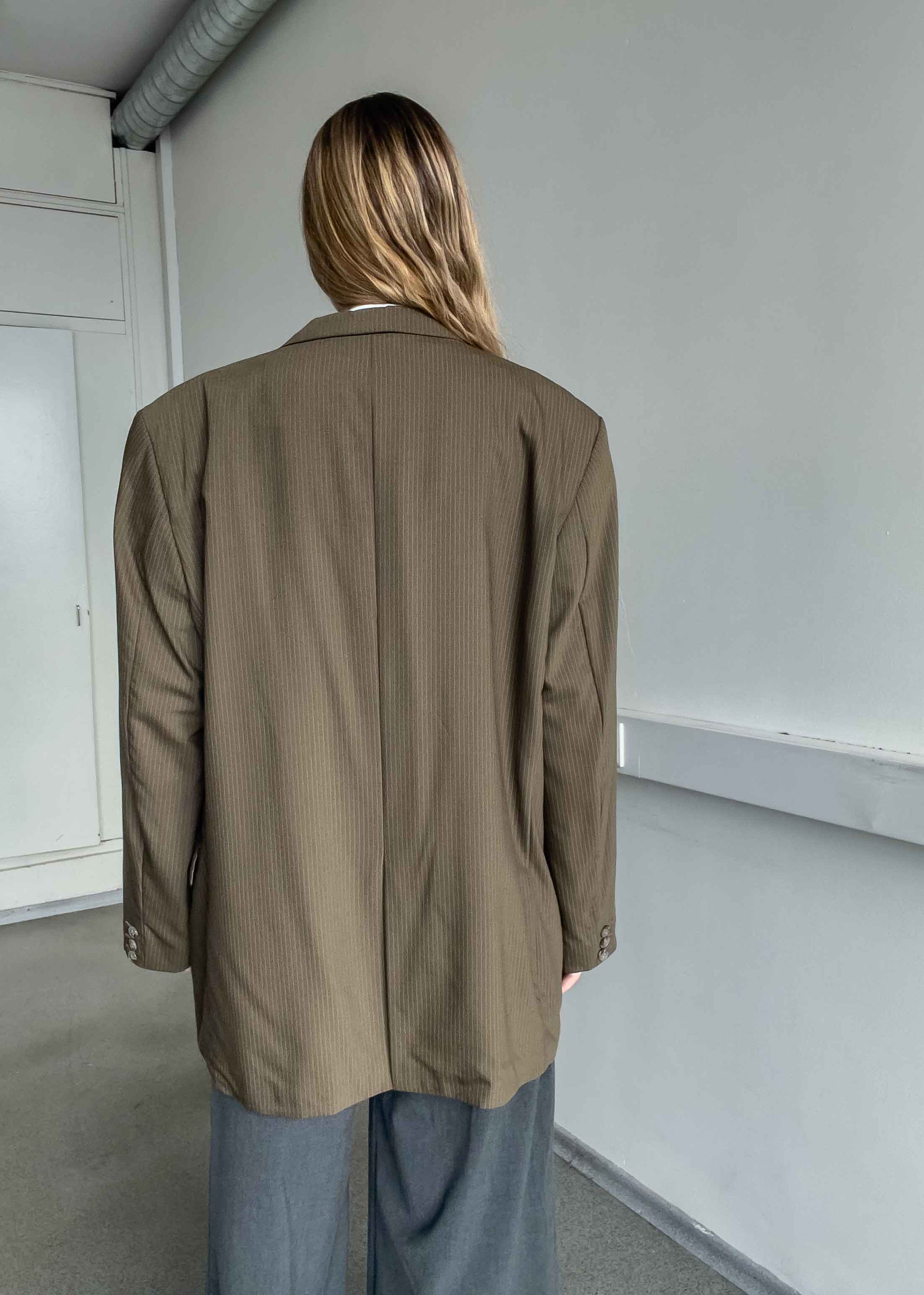 Vintage Brown Stripy Oversized Blazer