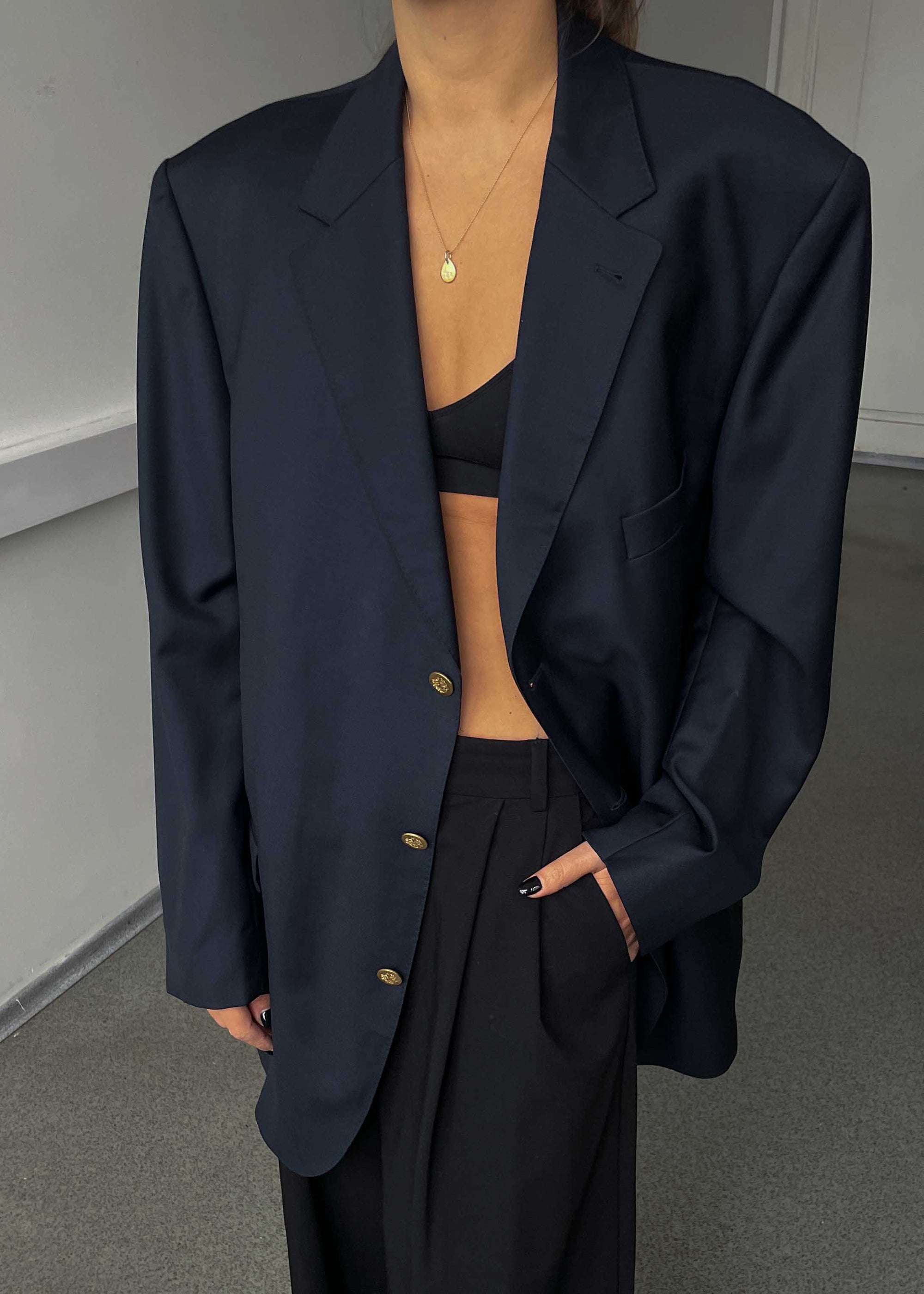 Vintage Navy Blue Oversized 100% WOOL Blazer