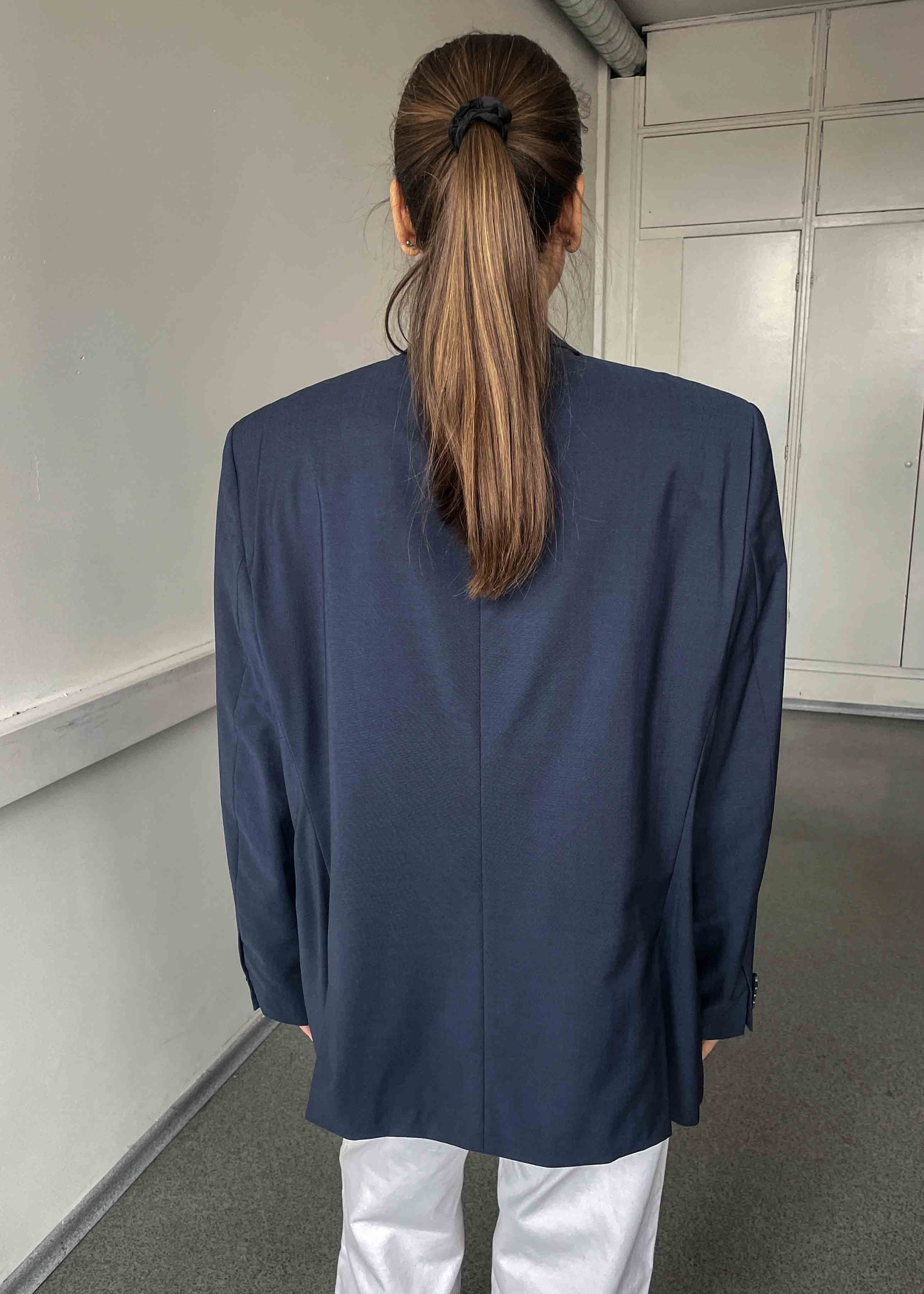 Vintage Blue Shiny Finish Oversized 100 % WOOL Blazer