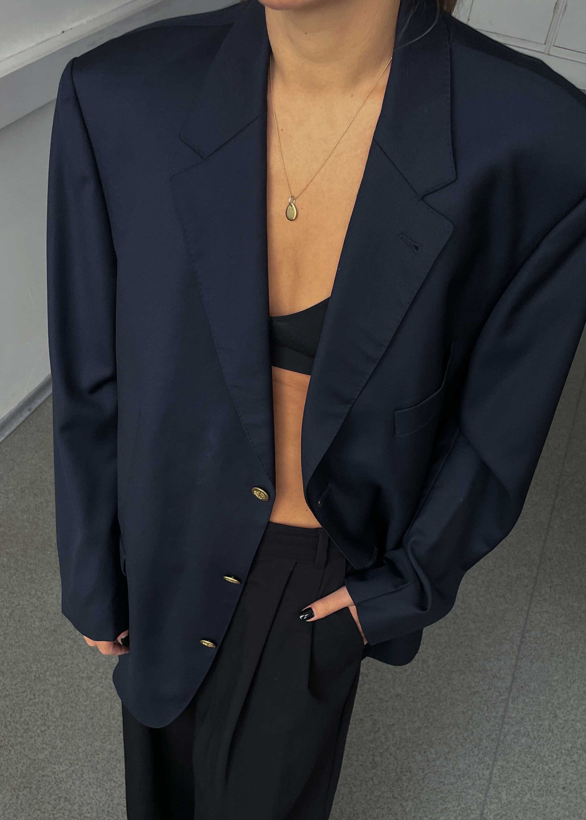 Vintage Navy Blue Oversized 100% WOOL Blazer