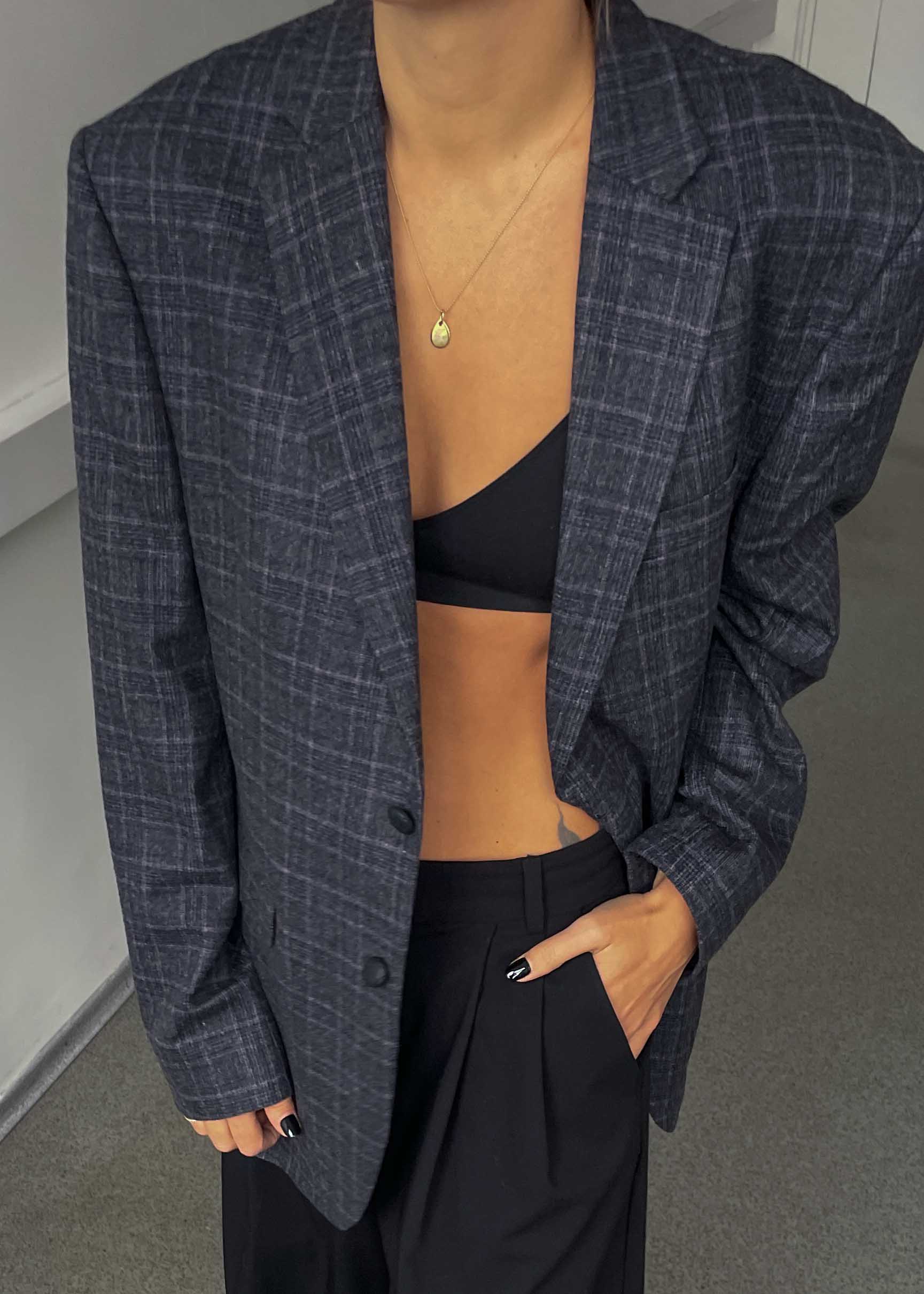 Vintage Purple Grey Checked Oversized Blazer
