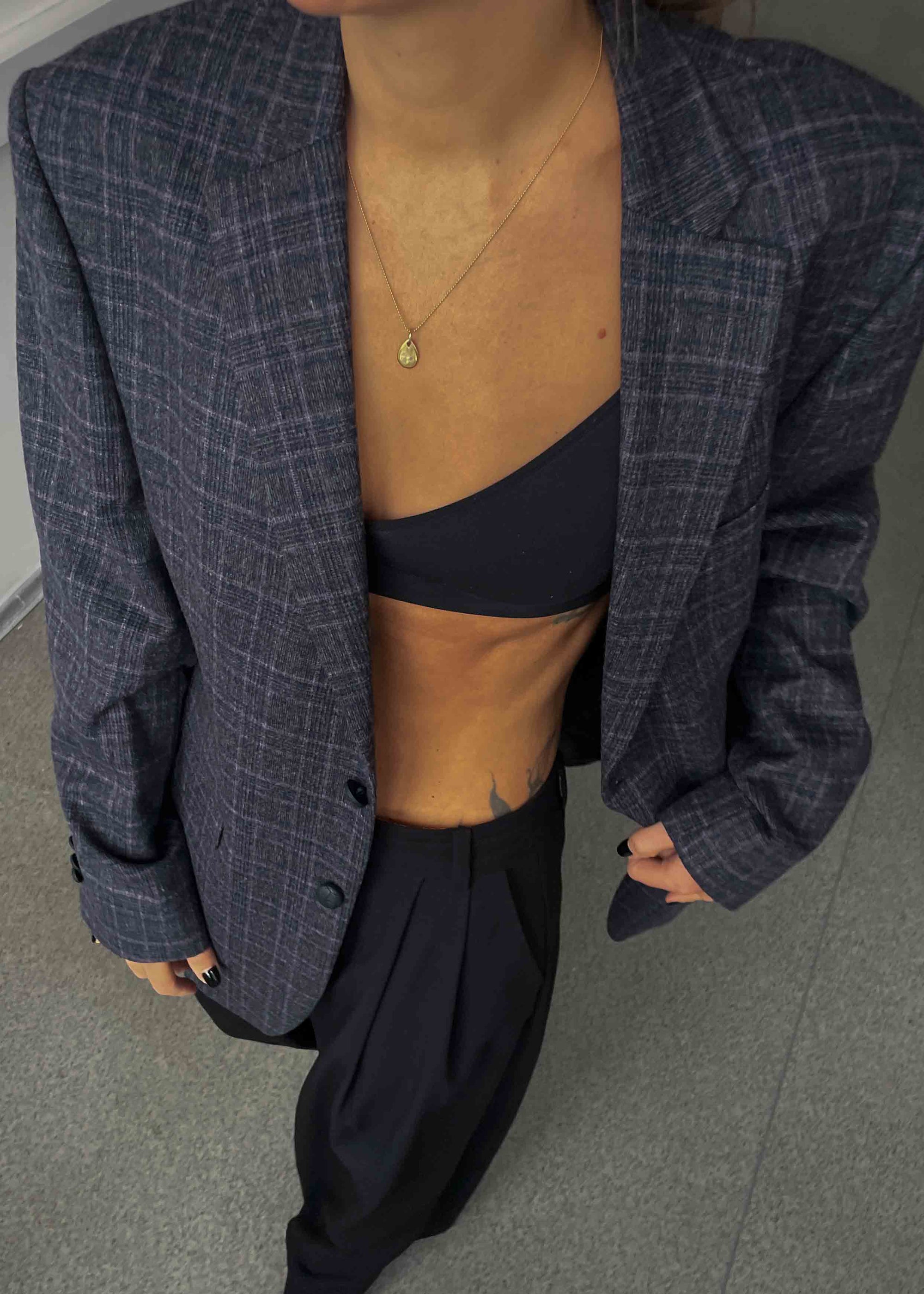 Vintage Purple Grey Checked Oversized Blazer