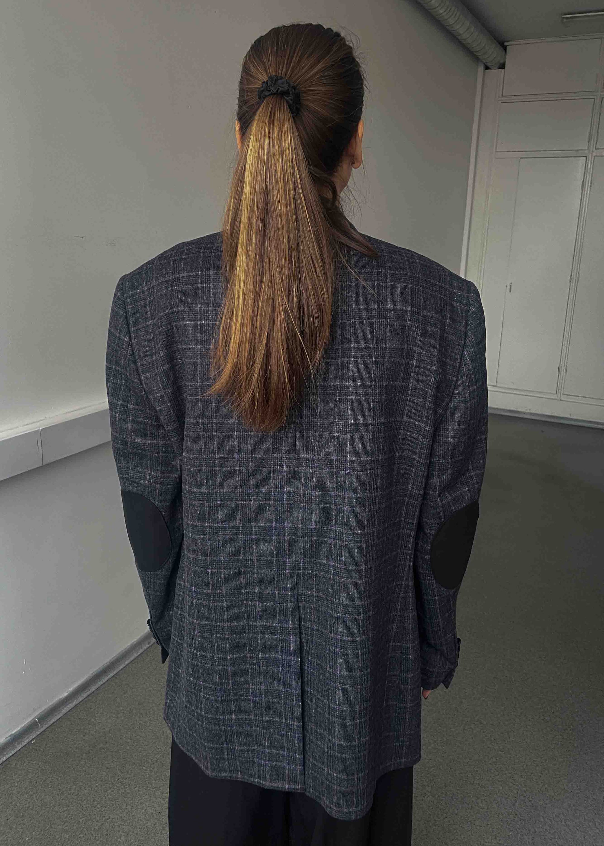 Vintage Purple Grey Checked Oversized Blazer