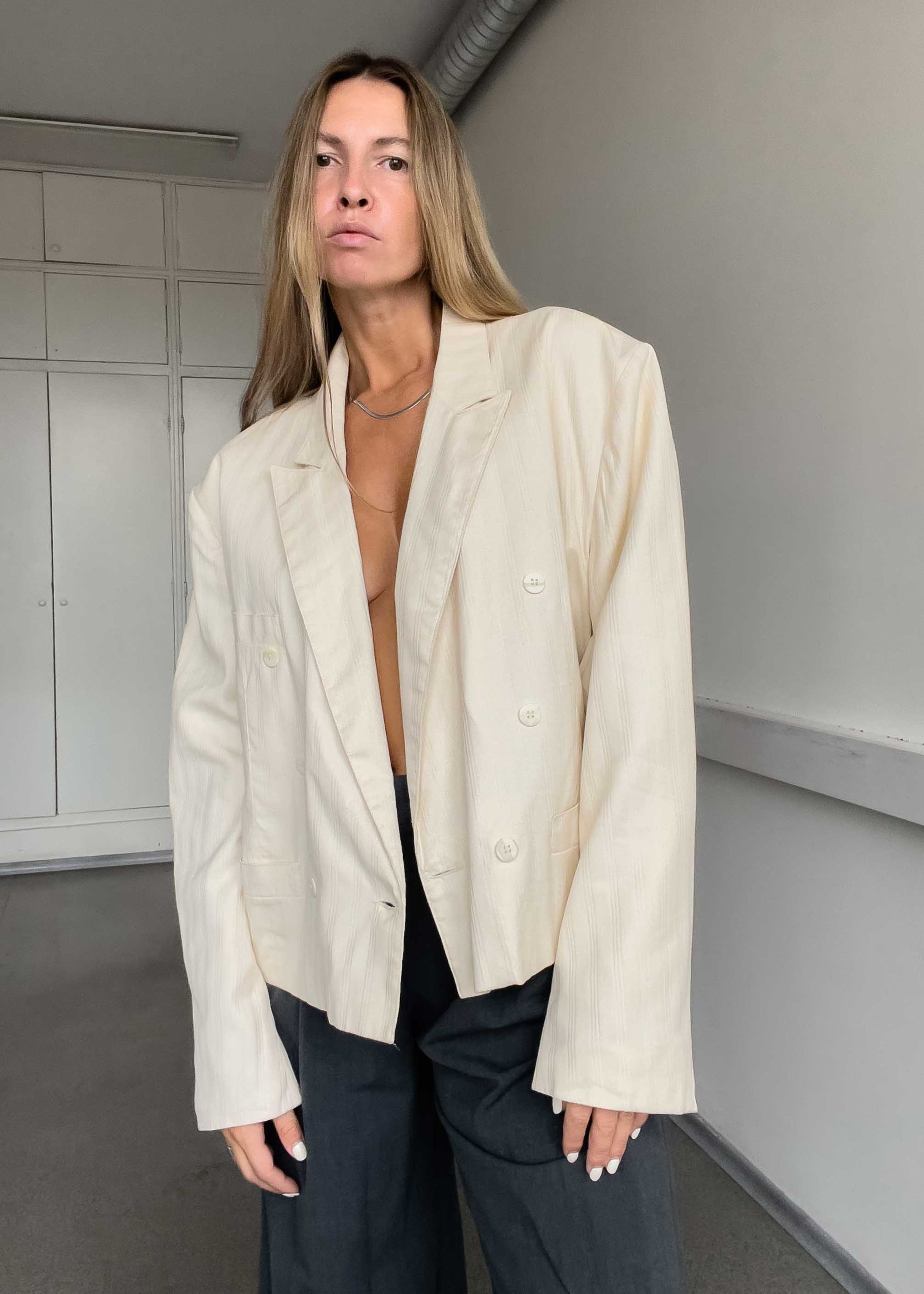 Vintage Light Crop Double Breasted Blazer