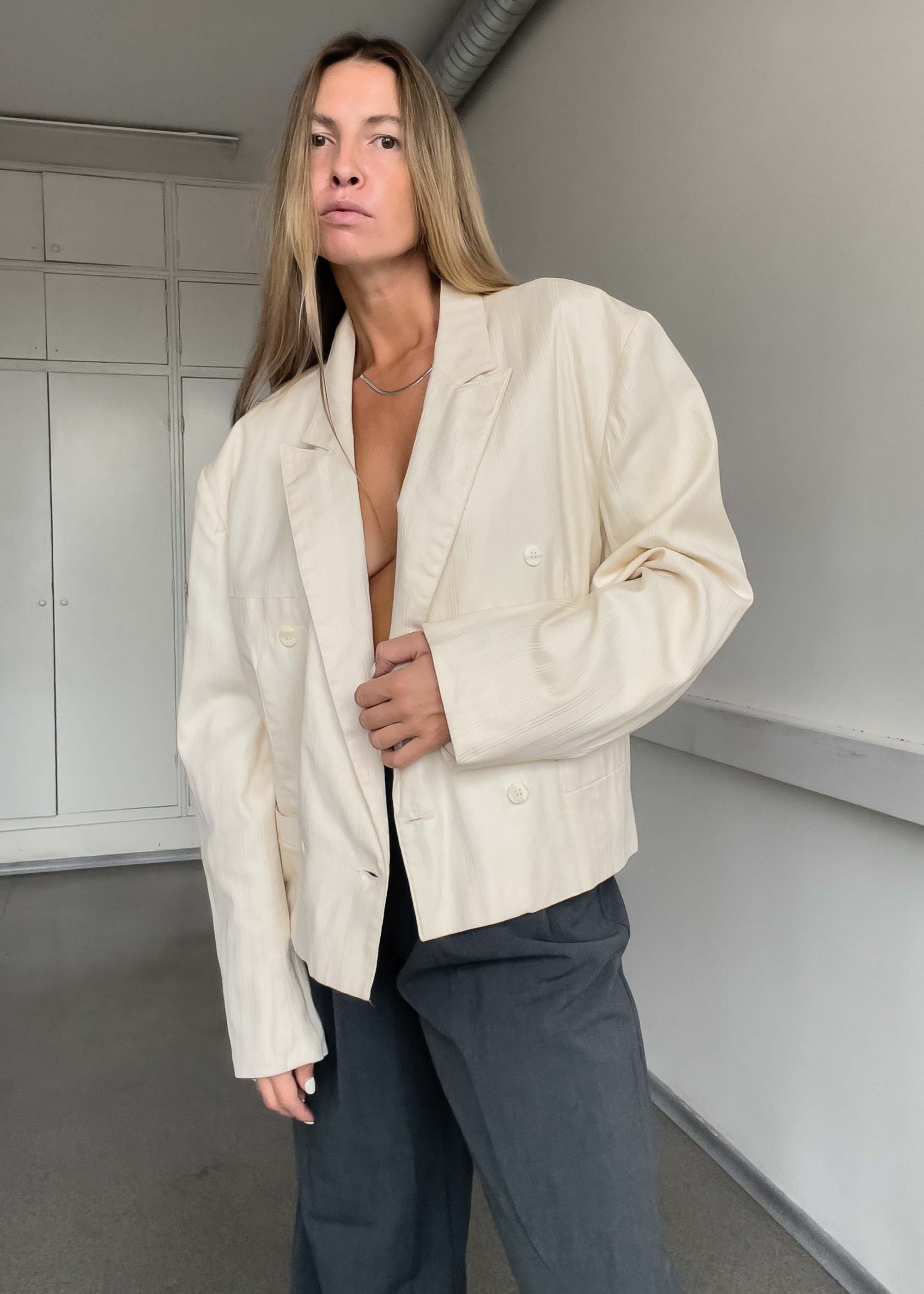 Vintage Light Crop Double Breasted Blazer