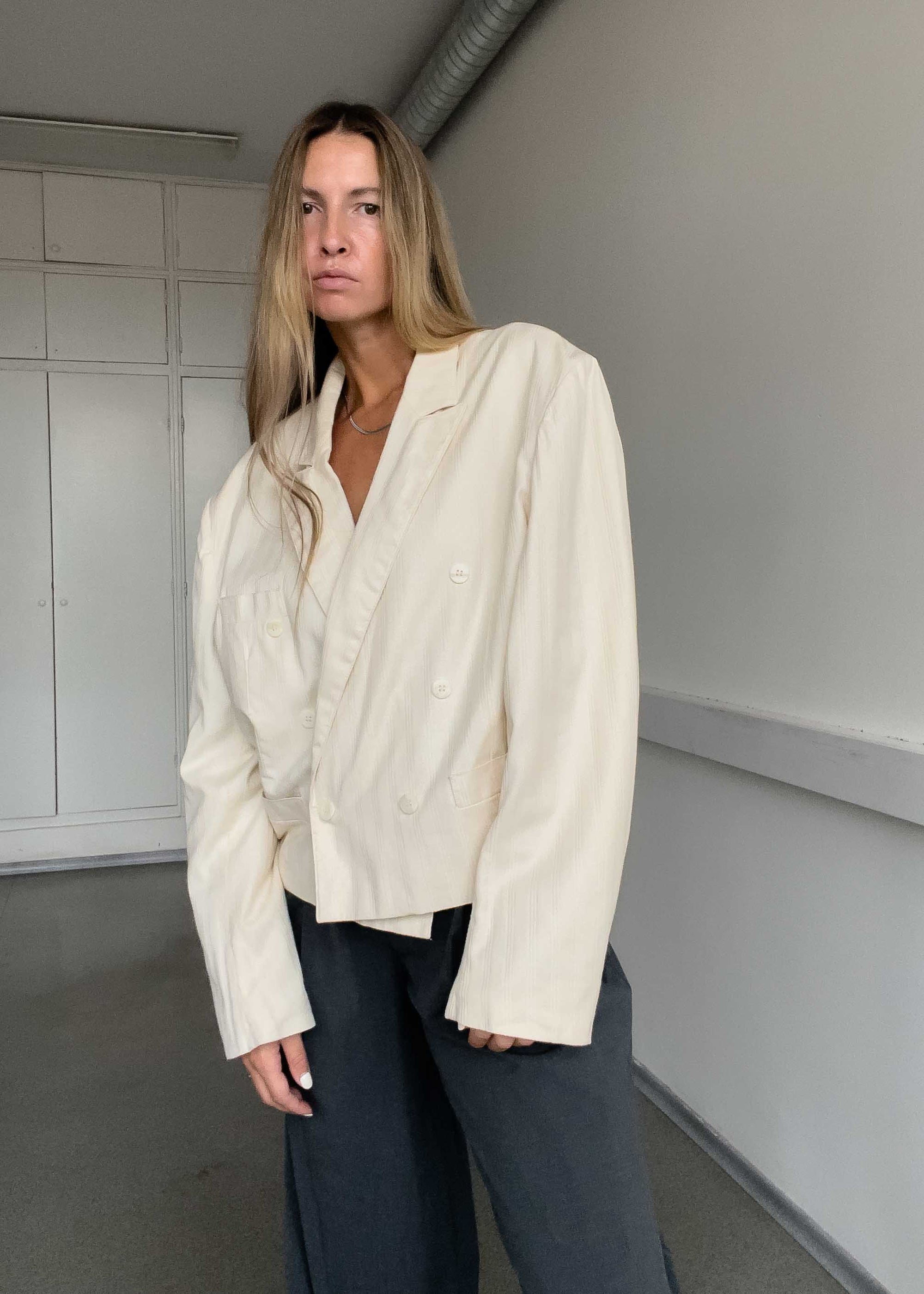 Vintage Light Crop Double Breasted Blazer