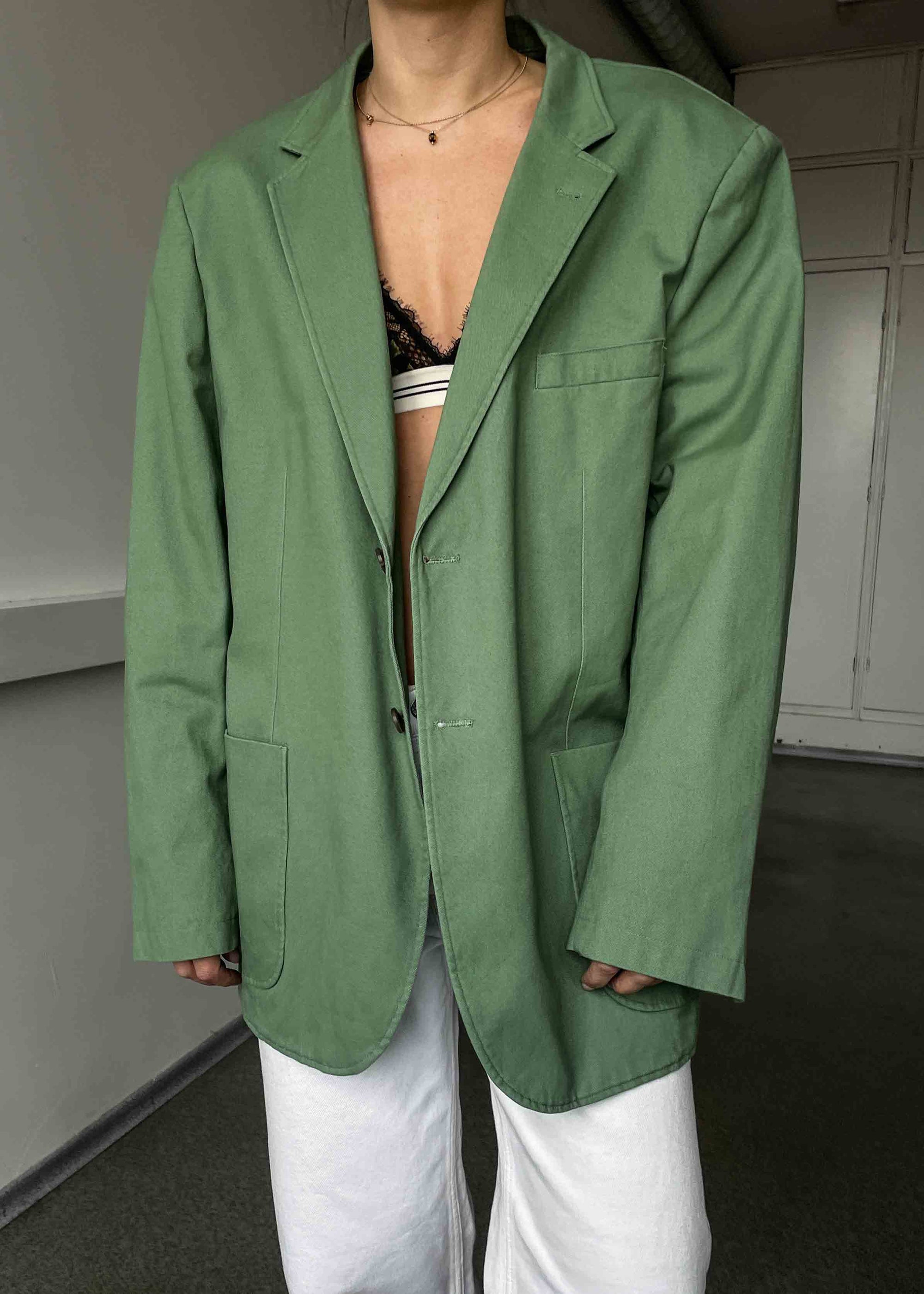 Vintage Mint Green Oversized Cotton Blazer