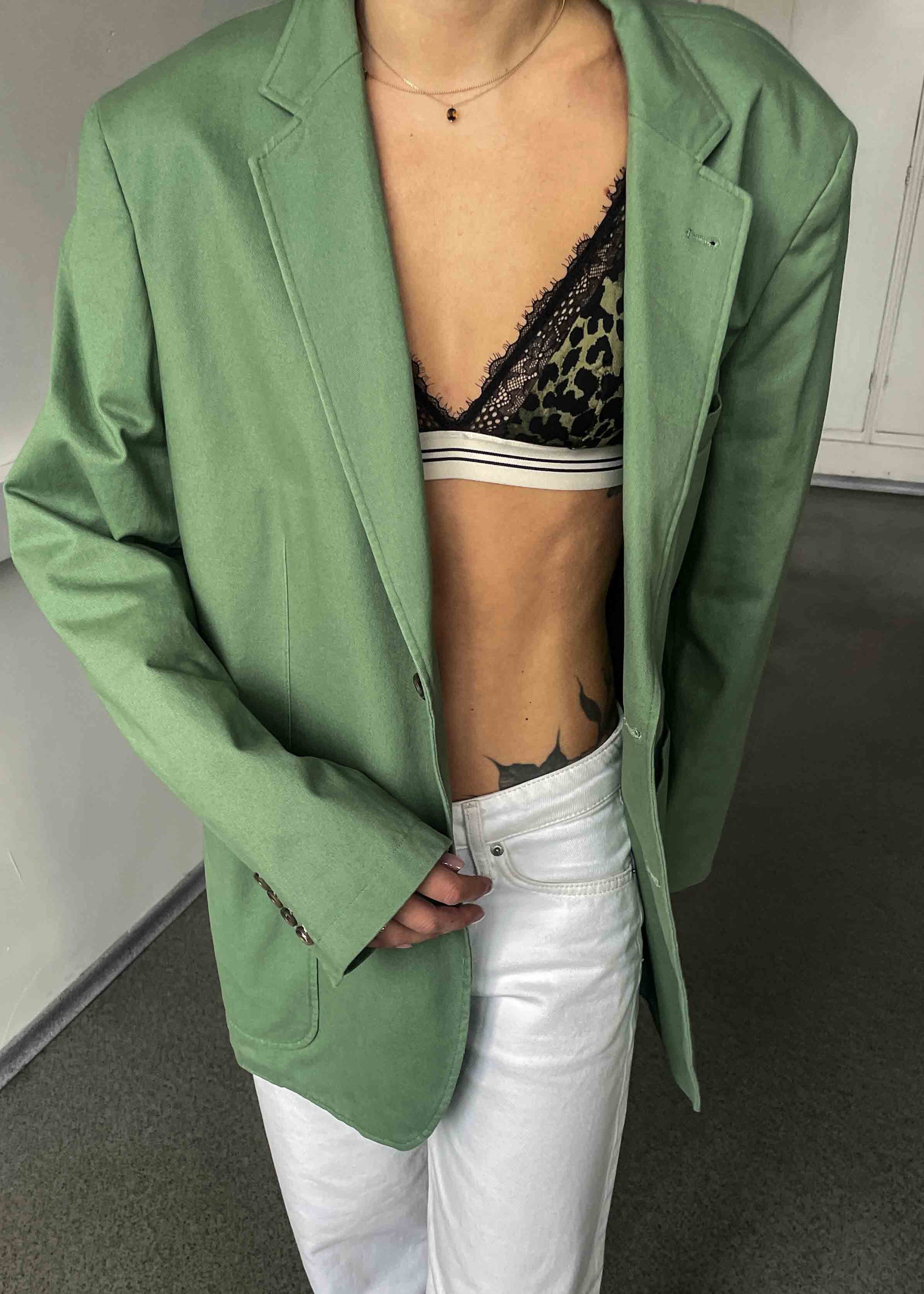 Vintage Mint Green Oversized Cotton Blazer