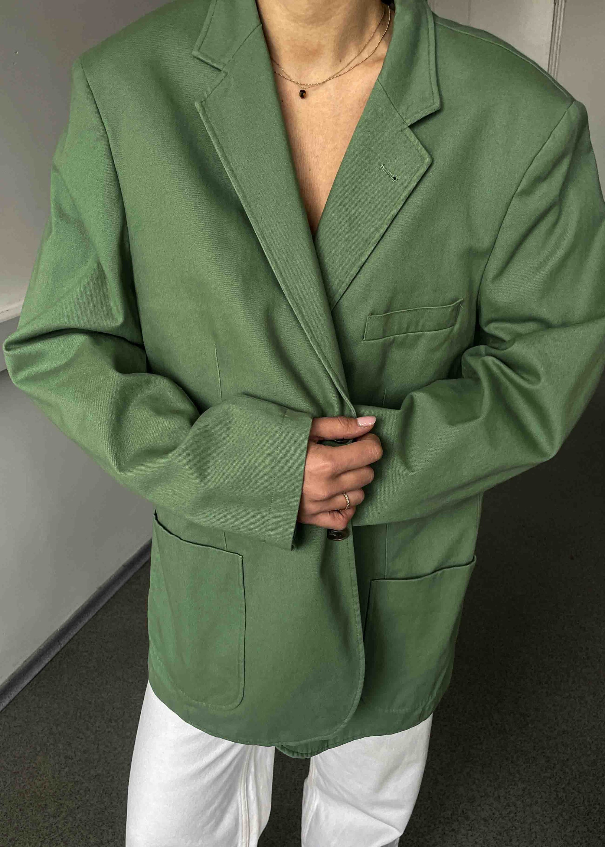 Vintage Mint Green Oversized Cotton Blazer