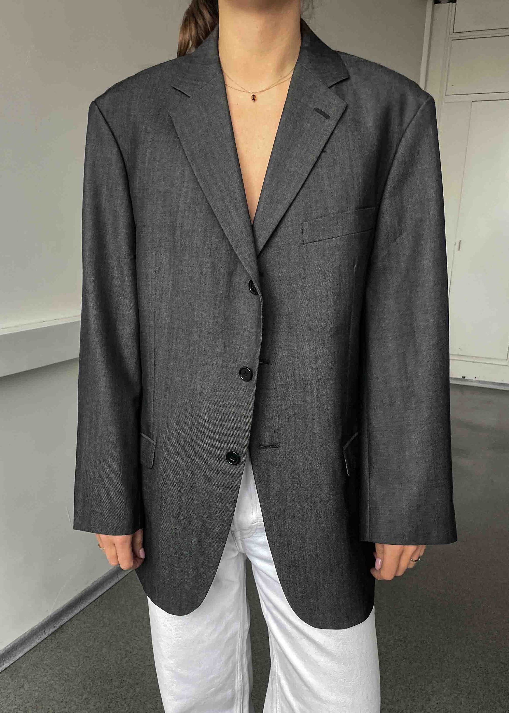 Vintage Grey Oversized Blazer by BATISTINI