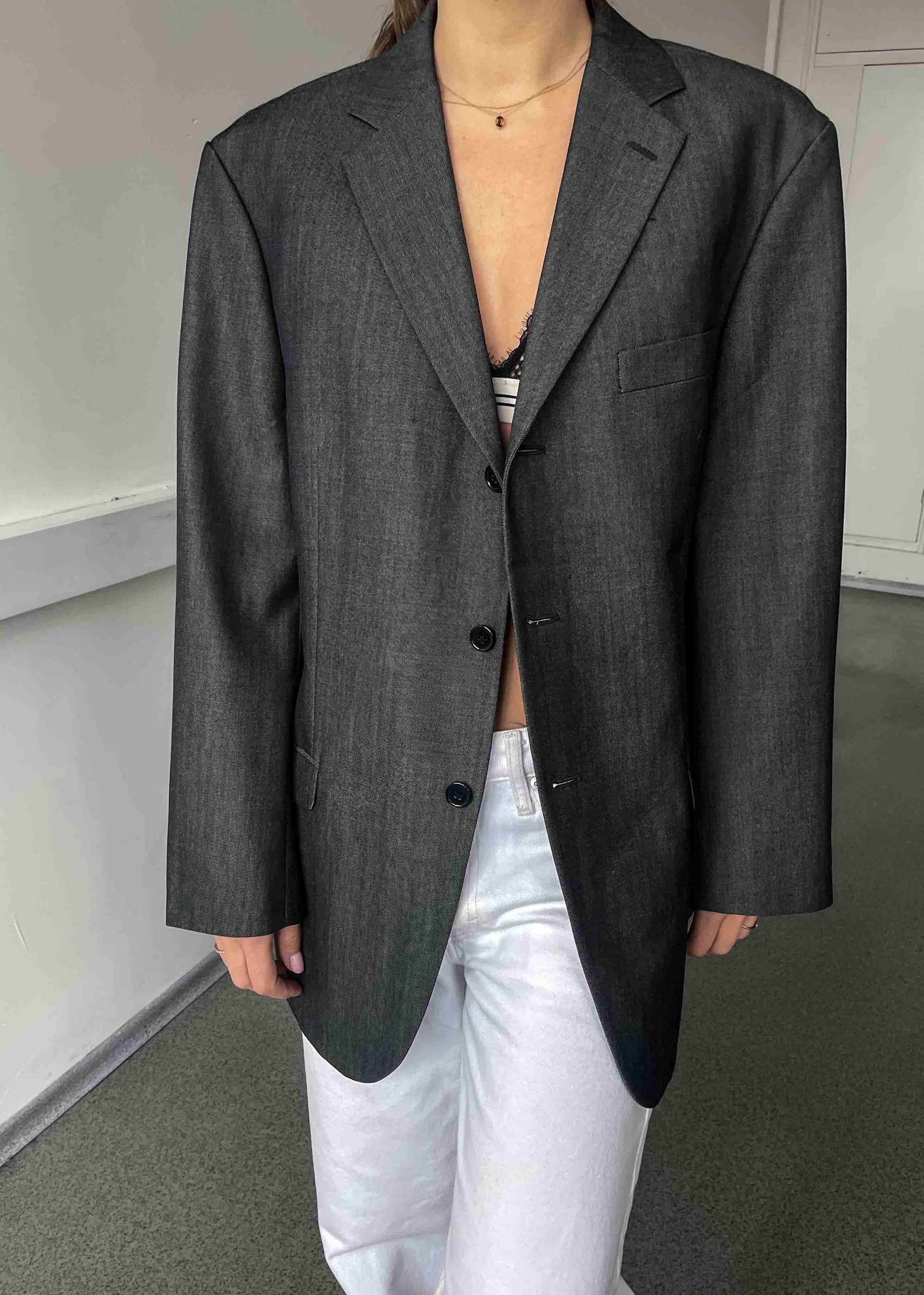 Vintage Grey Oversized Blazer by BATISTINI