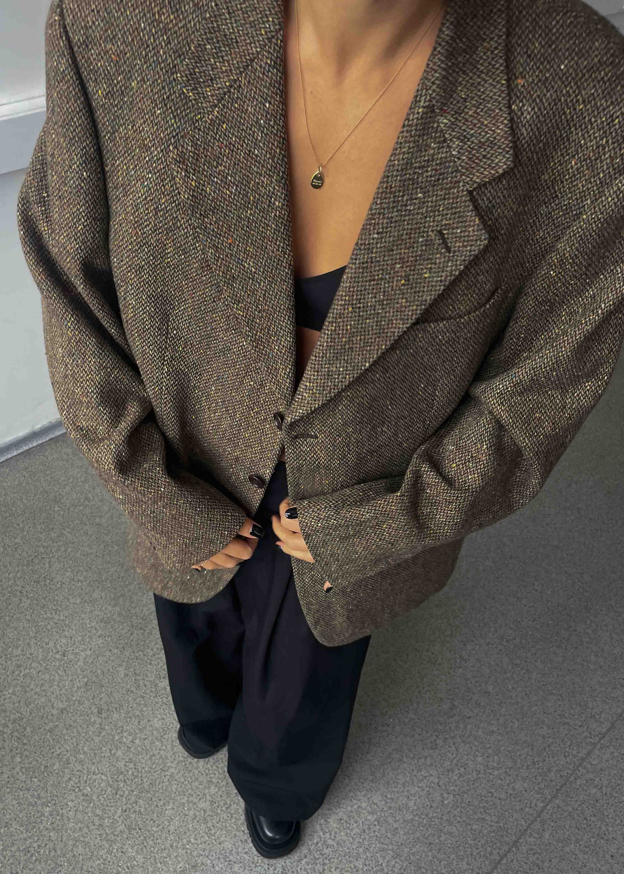 Vintage Khaki 100% WOOL Oversized Blazer with Multicoloured Pattern