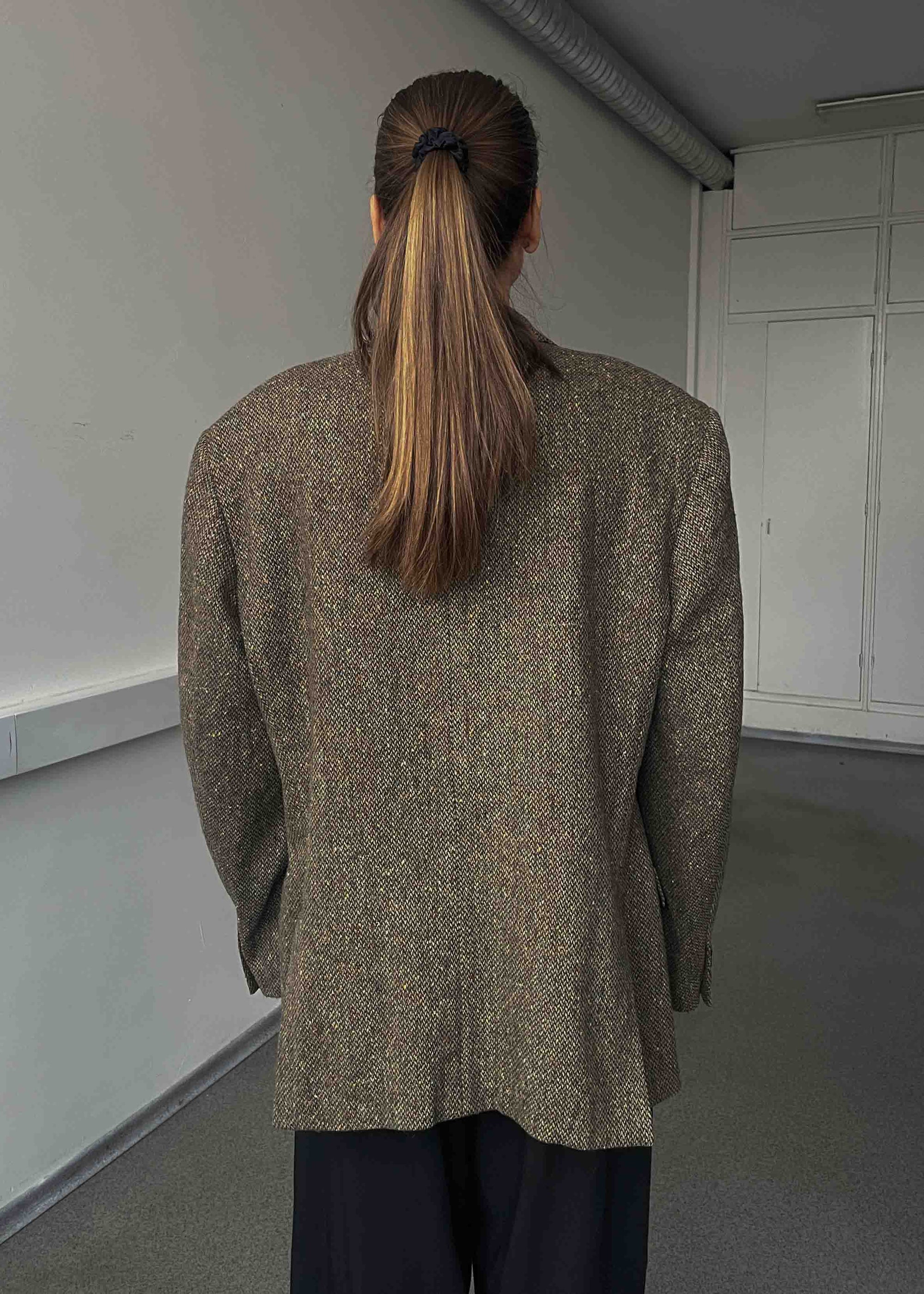 Vintage Khaki 100% WOOL Oversized Blazer with Multicoloured Pattern