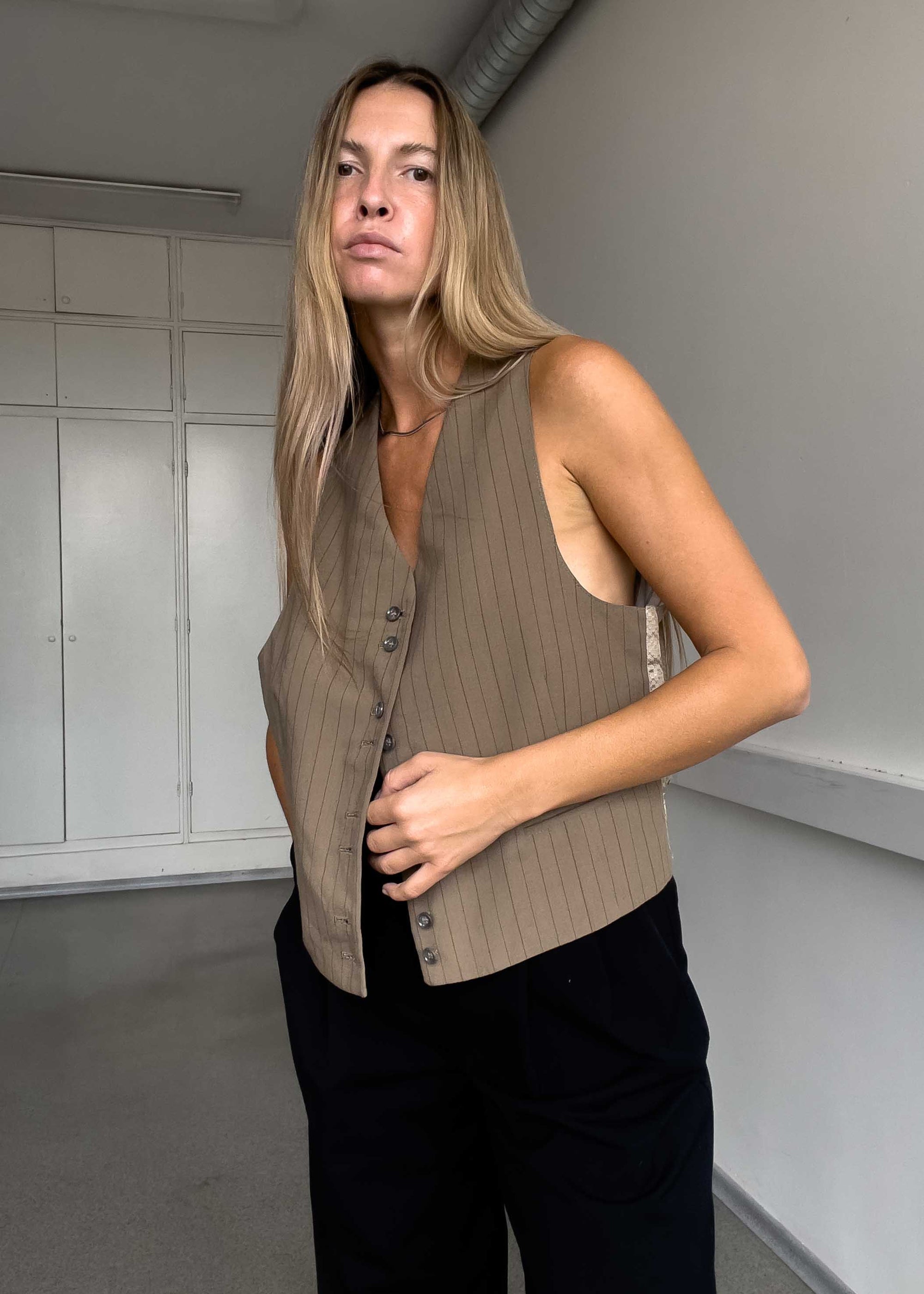 Vintage Brown Stripy Oversized Vest