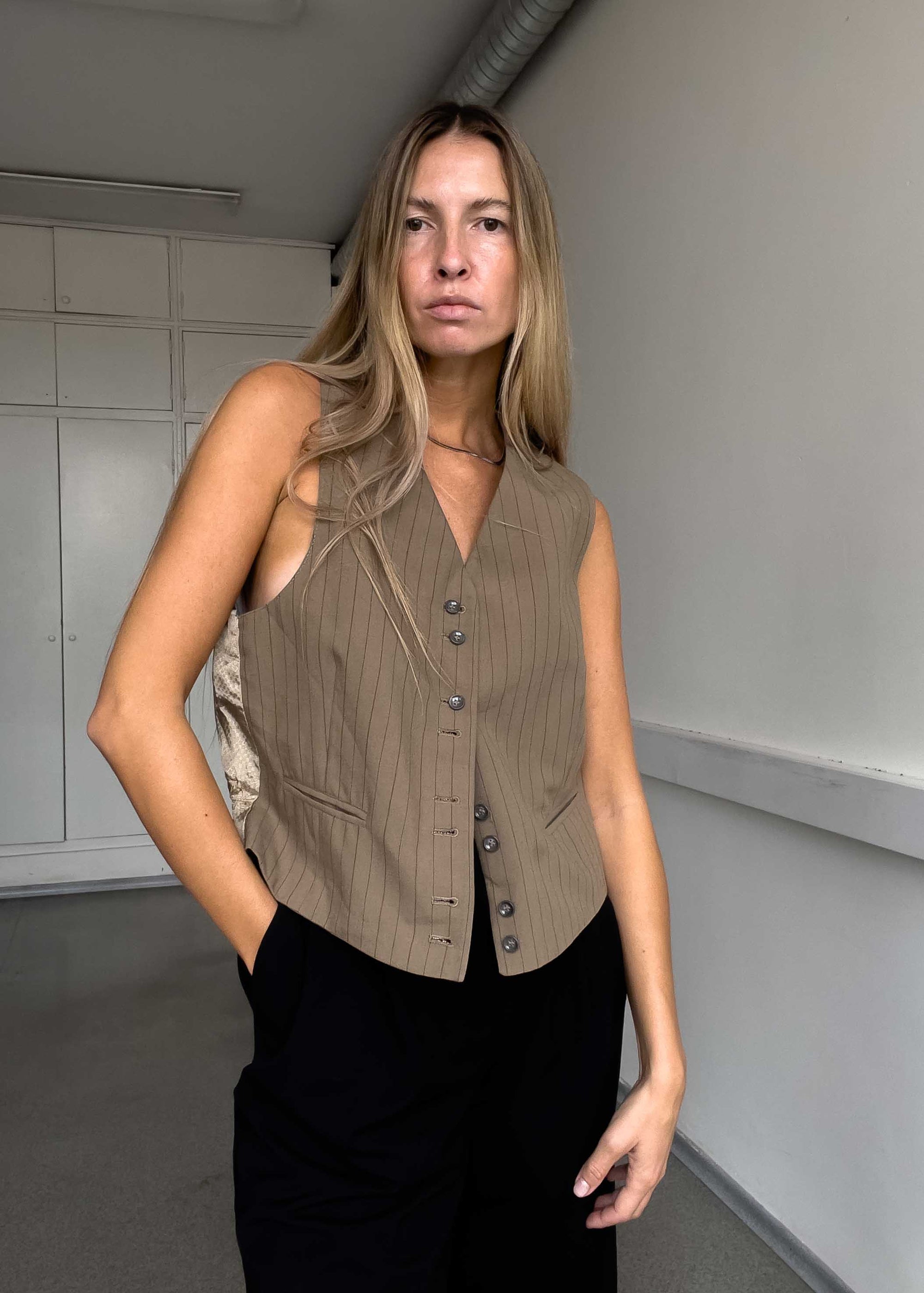 Vintage Brown Stripy Oversized Vest