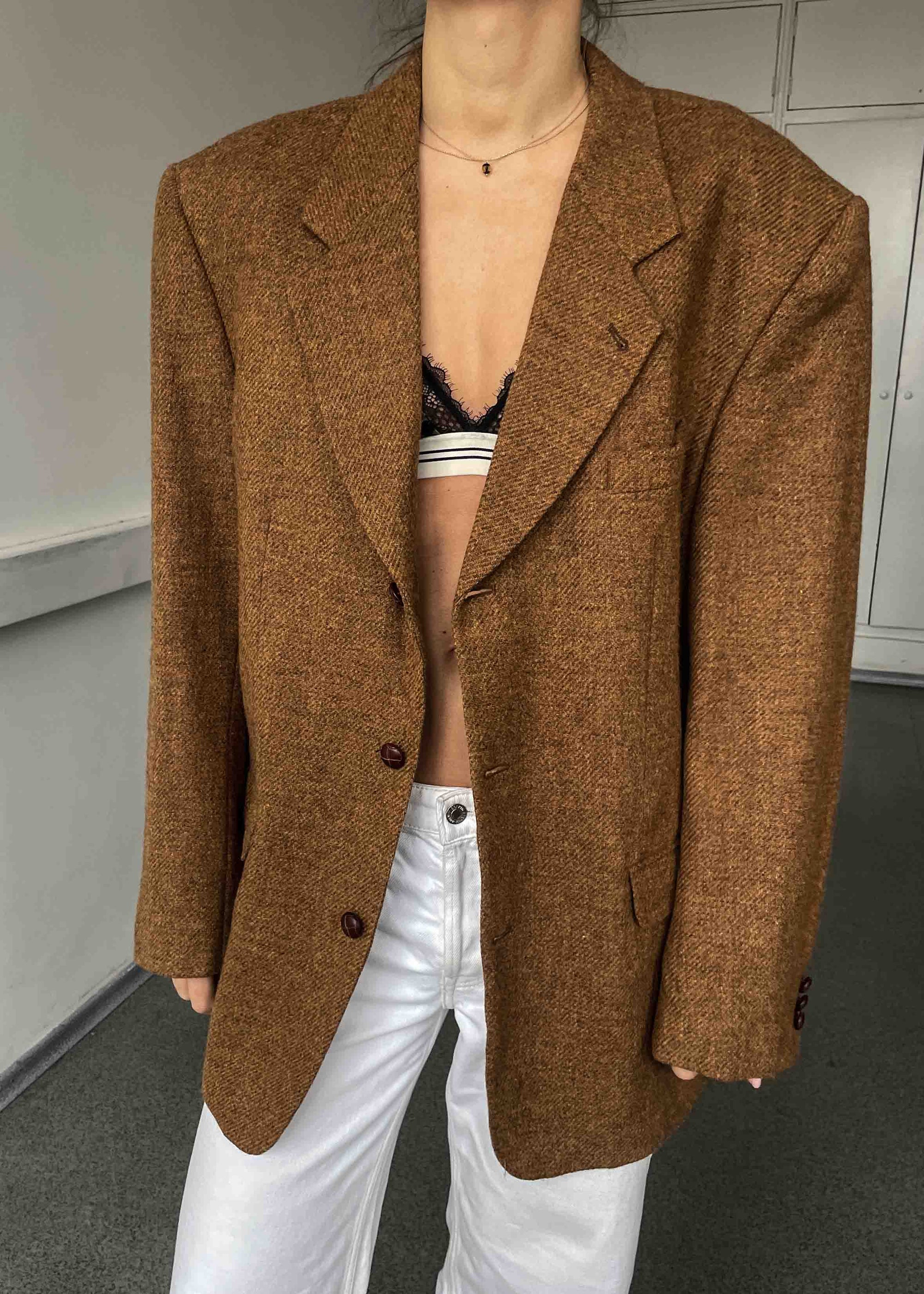 Vintage Orange Brown Oversized 100% WOOL Blazer
