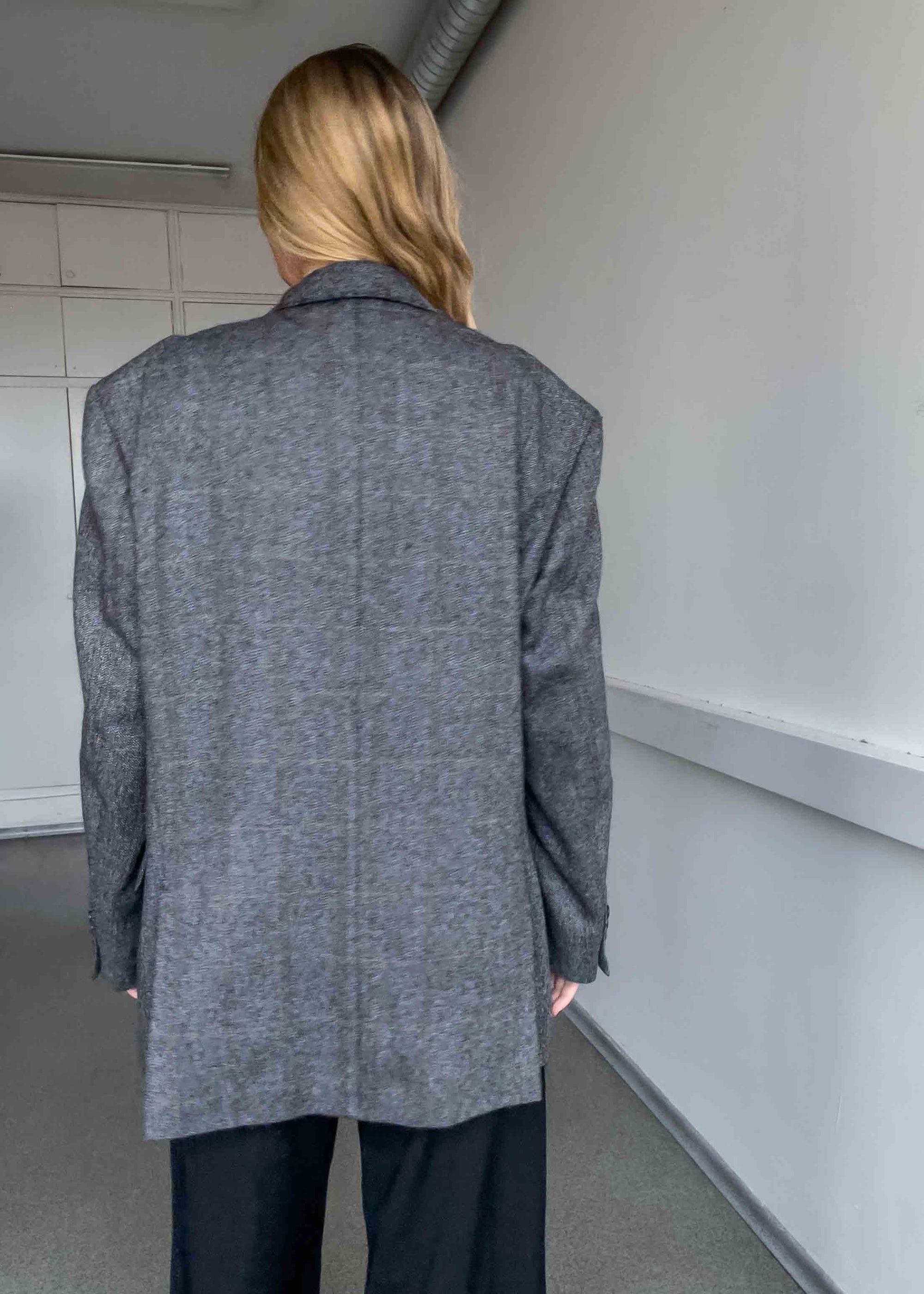 Vintage Grey Checked Oversized Blazer