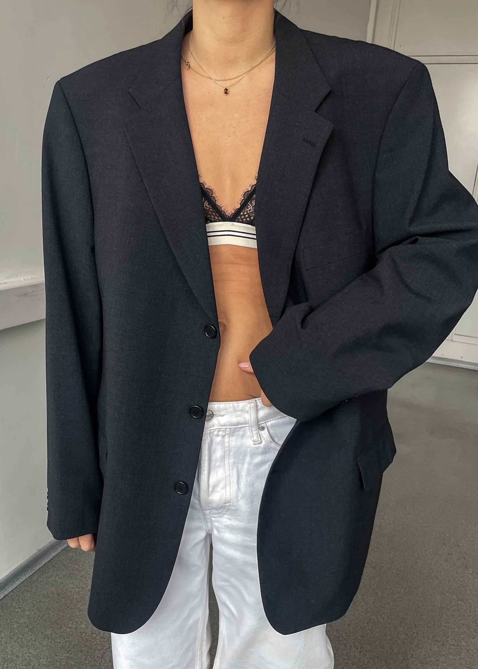 Vintage Dark Grey Oversized Blazer