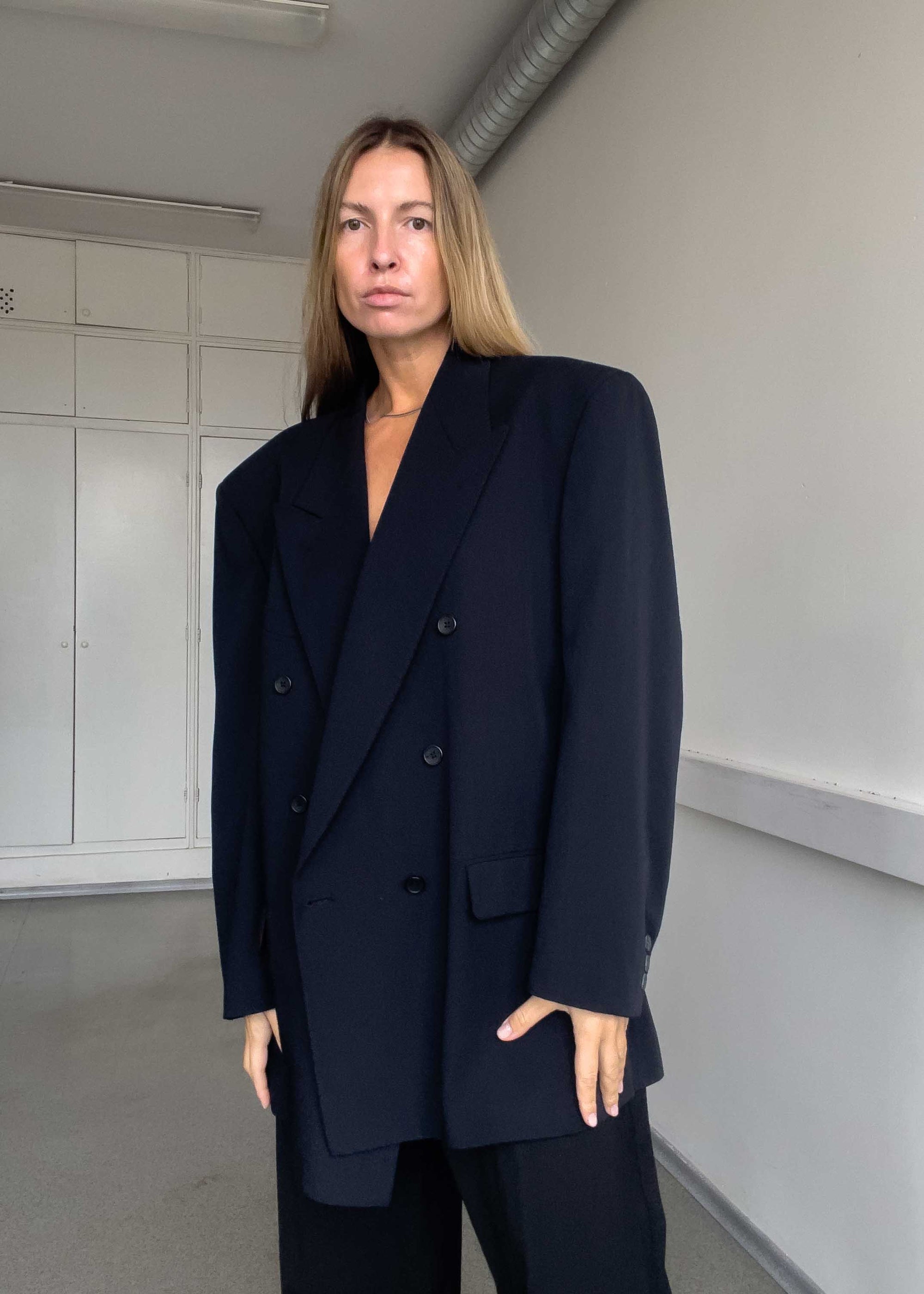 Vintage Navy Blue Oversized Double Breasted Blazer