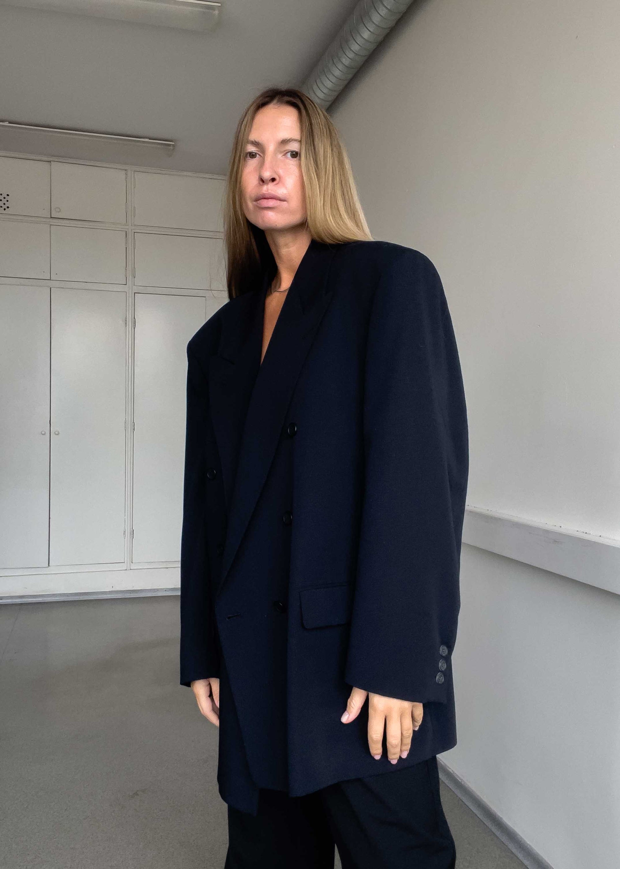 Vintage Navy Blue Oversized Double Breasted Blazer