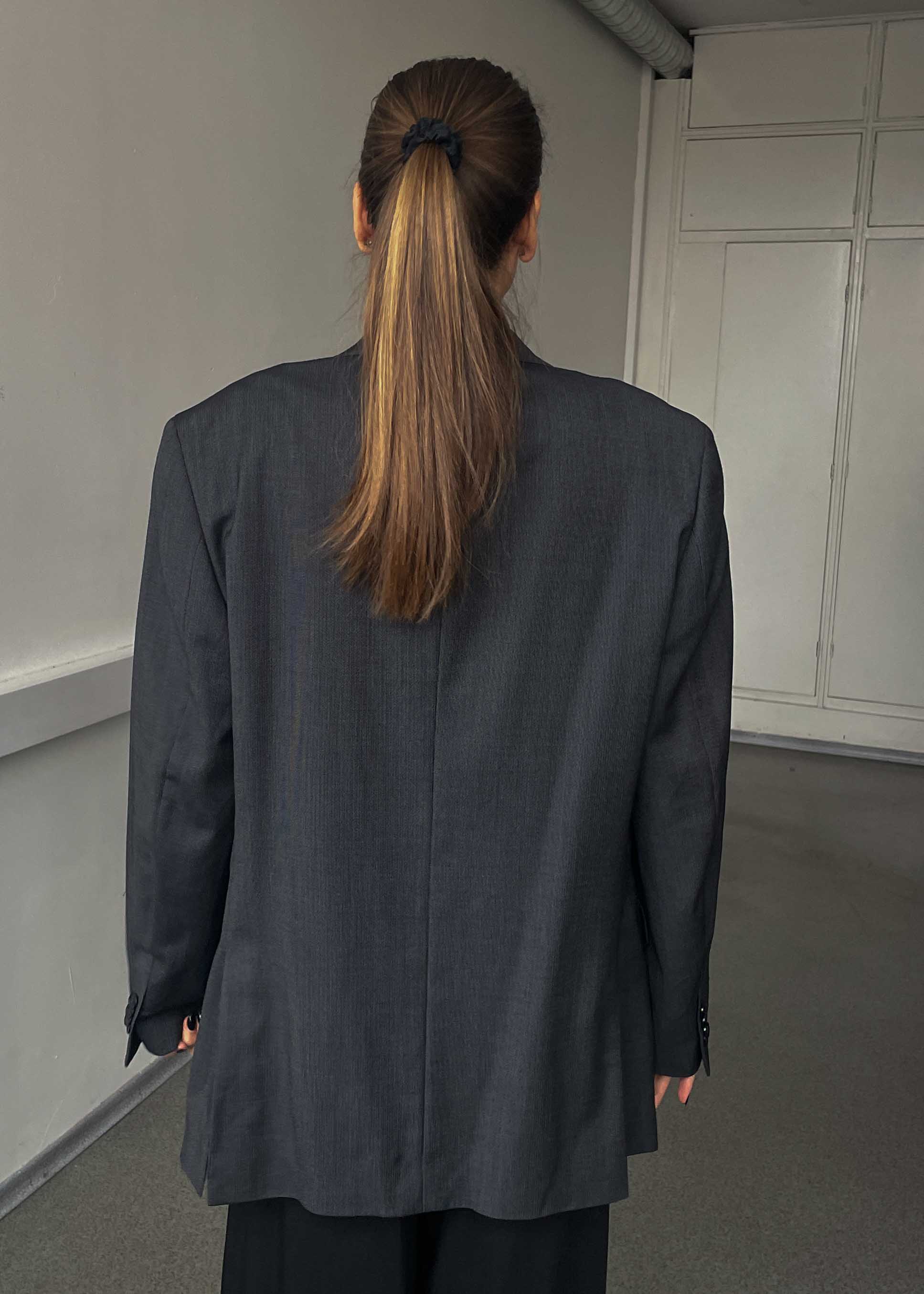 Vintage Dark Grey Patterned Oversized 100% WOOL Blazer