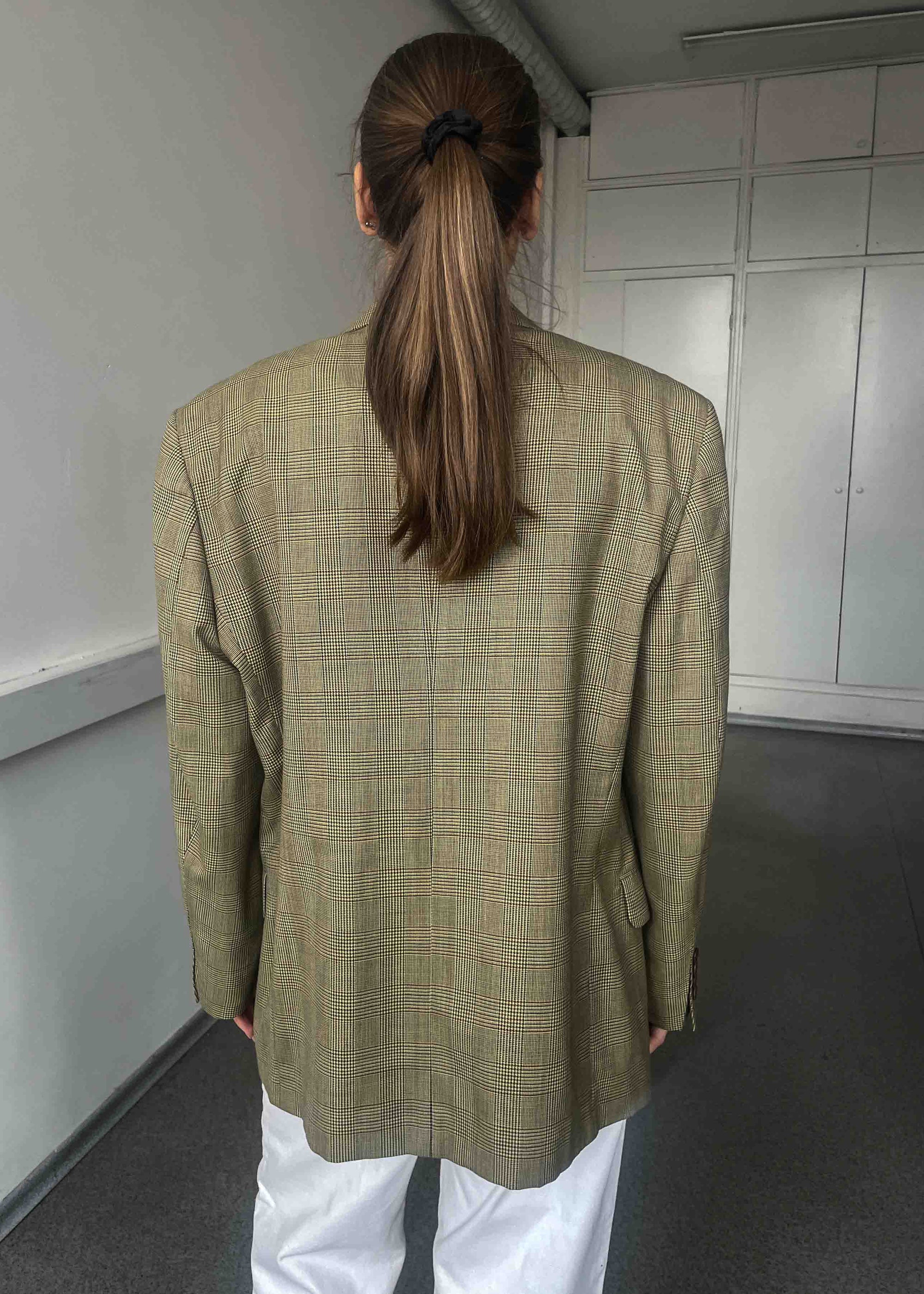 Vintage Khaki Checked Oversized Blazer