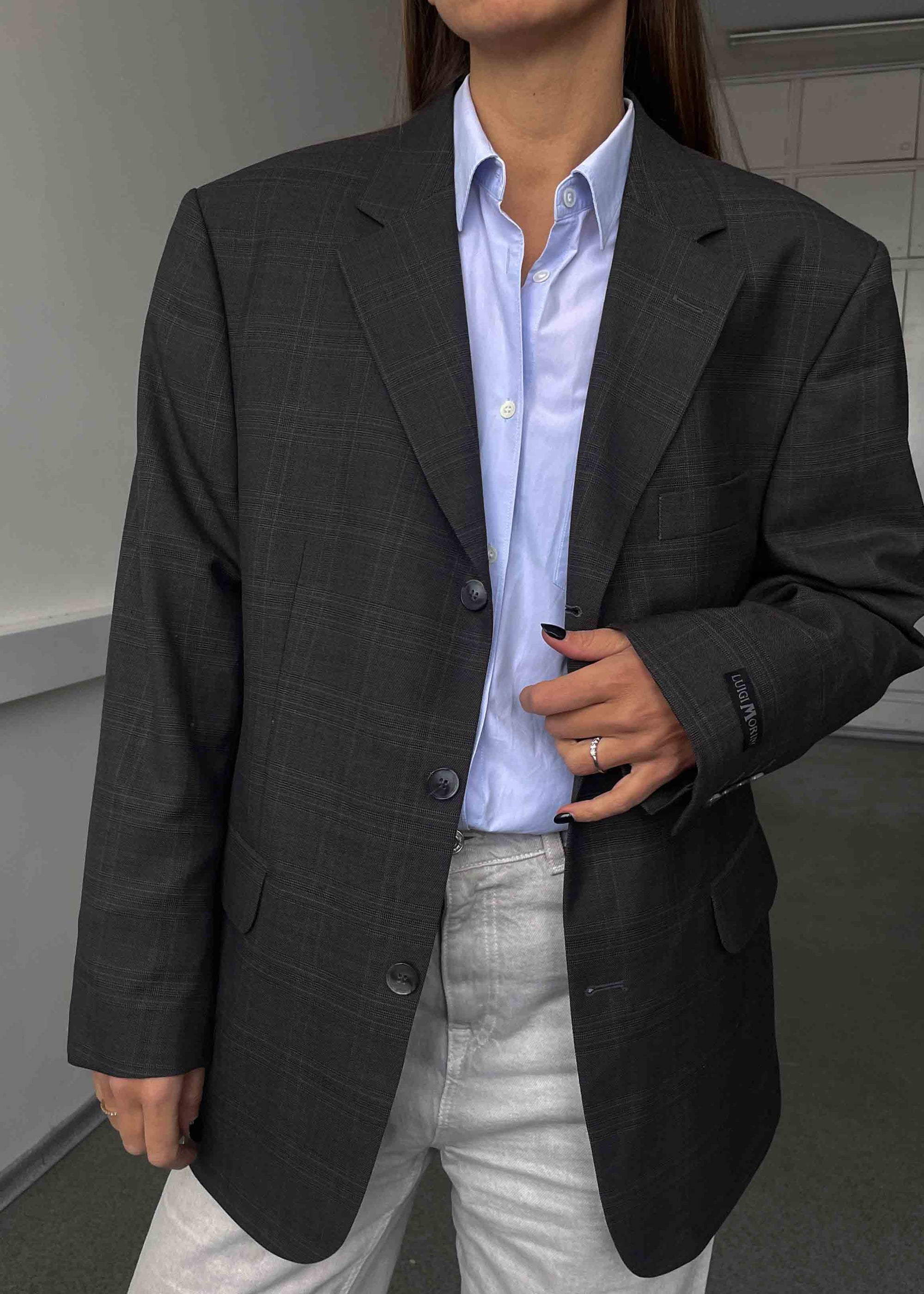 Vintage Brown Checked Oversized Blazer