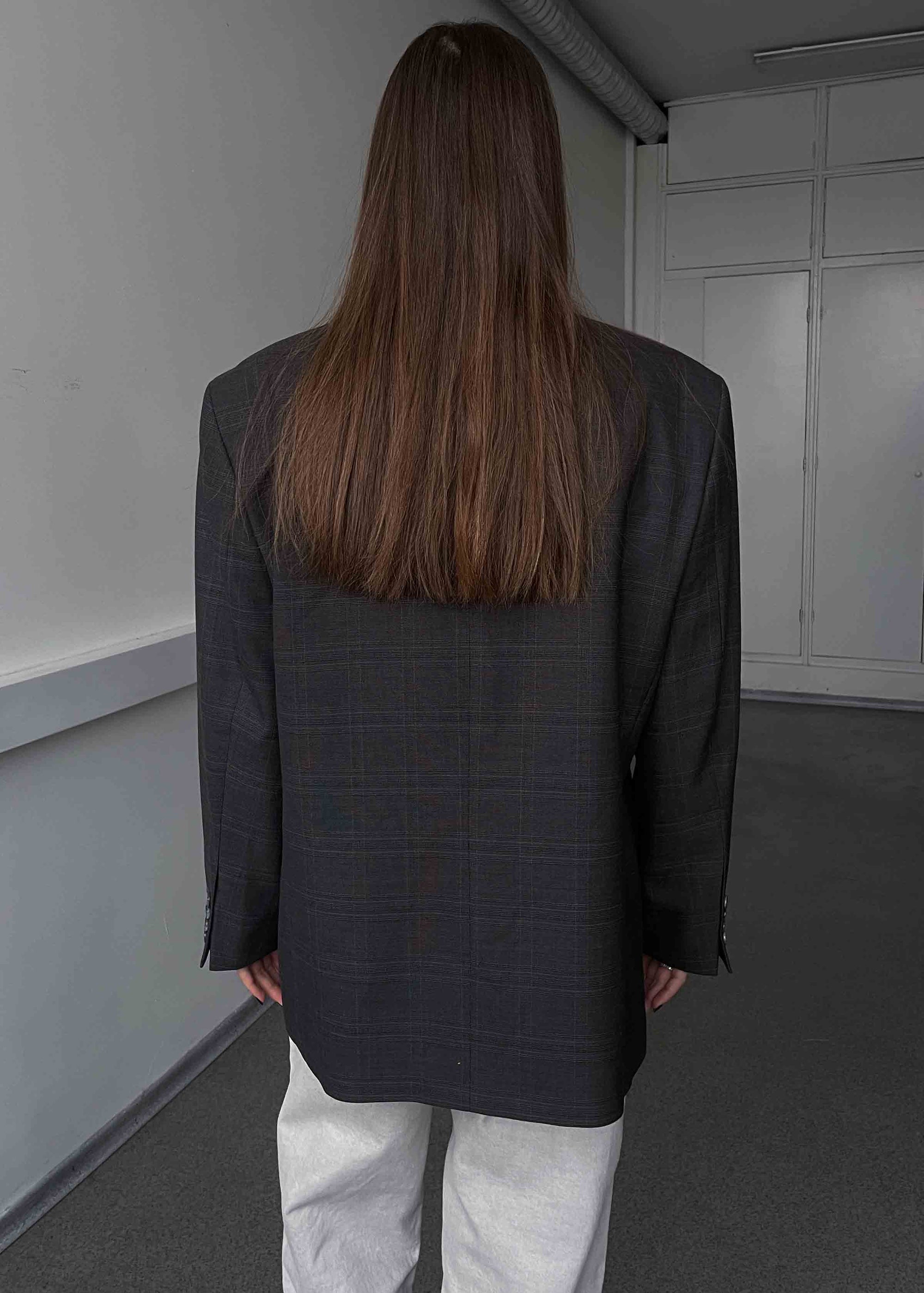 Vintage Brown Checked Oversized Blazer