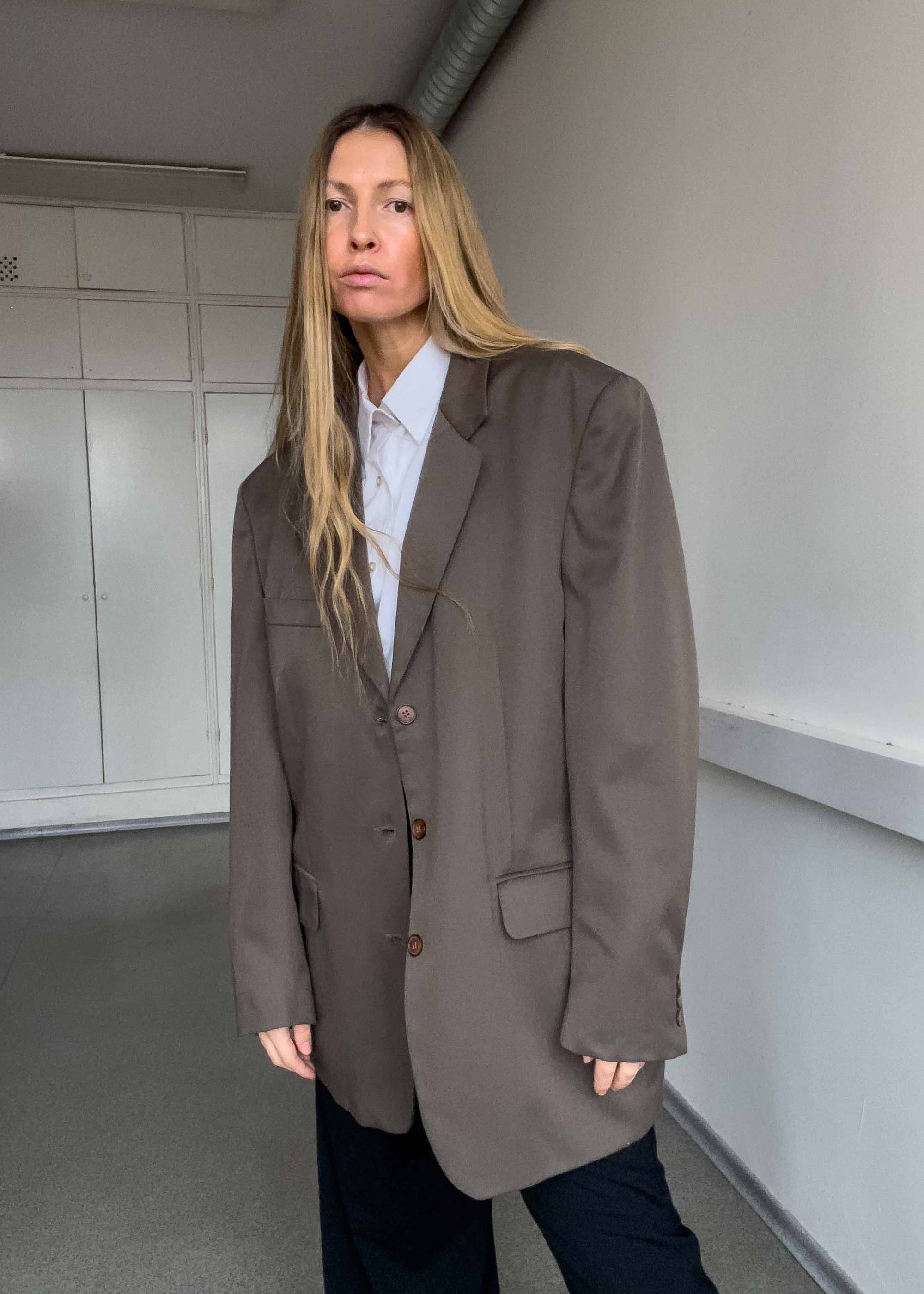 Vintage Khaki Brown Oversized Blazer