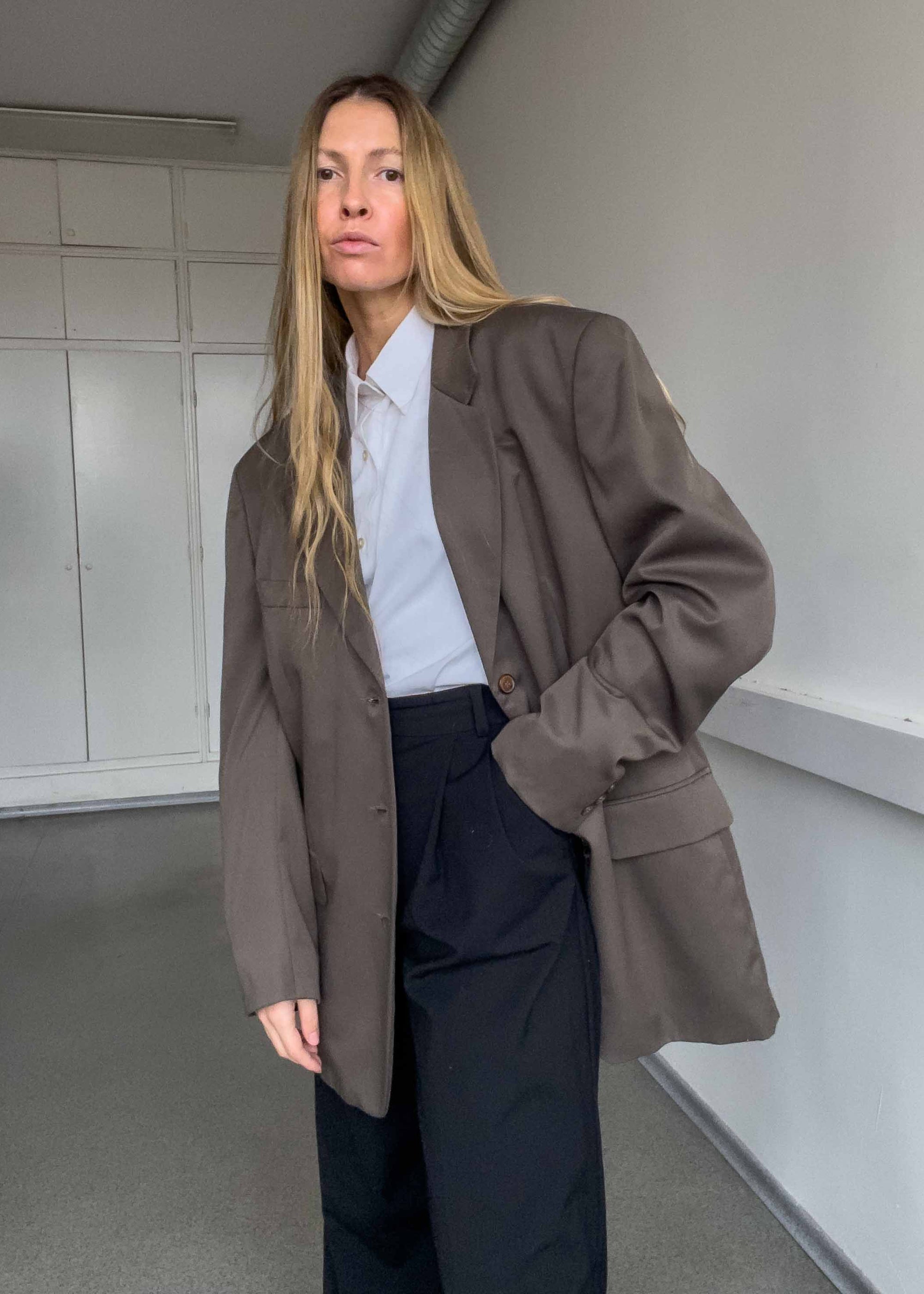 Vintage Khaki Brown Oversized Blazer