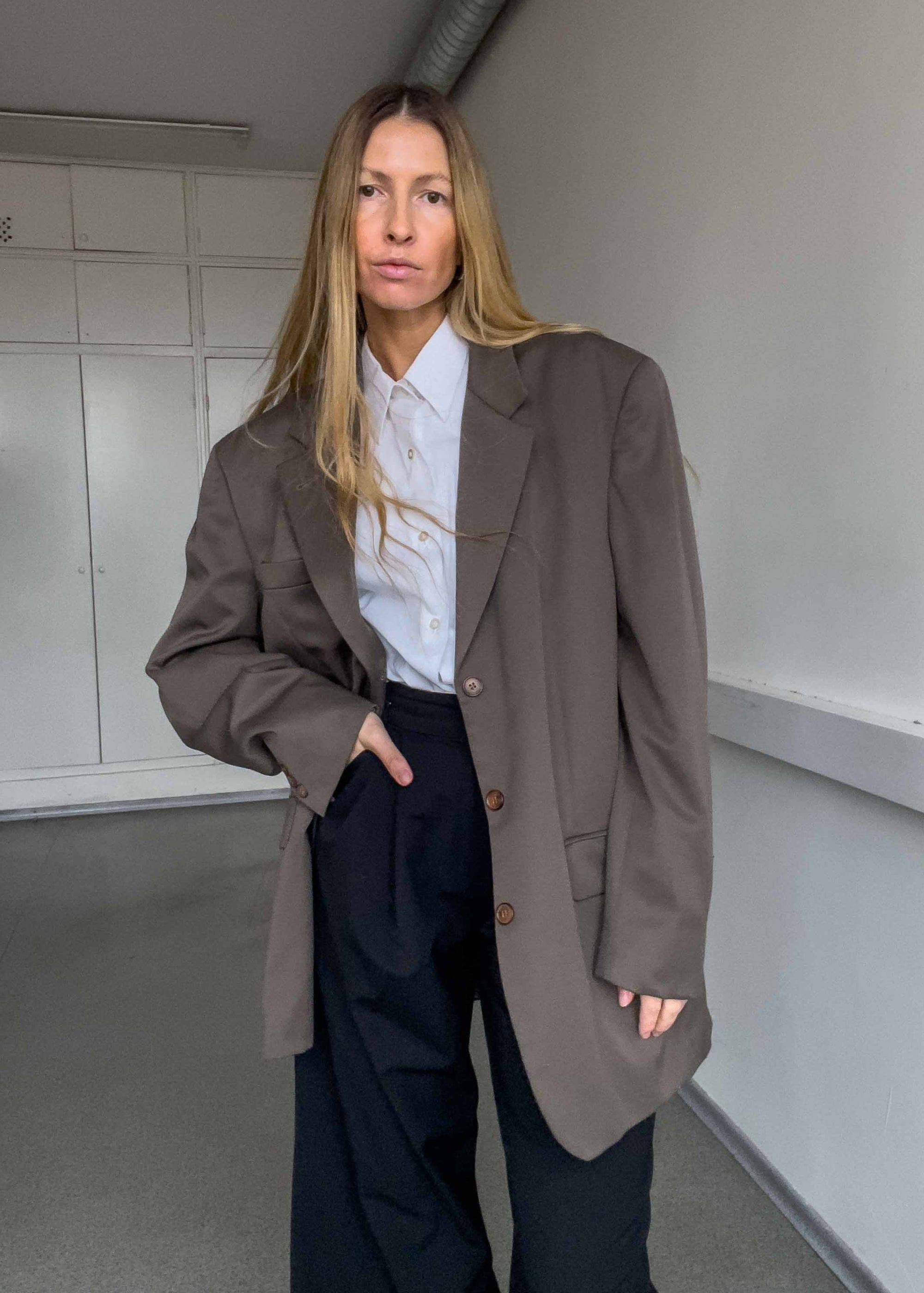 Vintage Khaki Brown Oversized Blazer