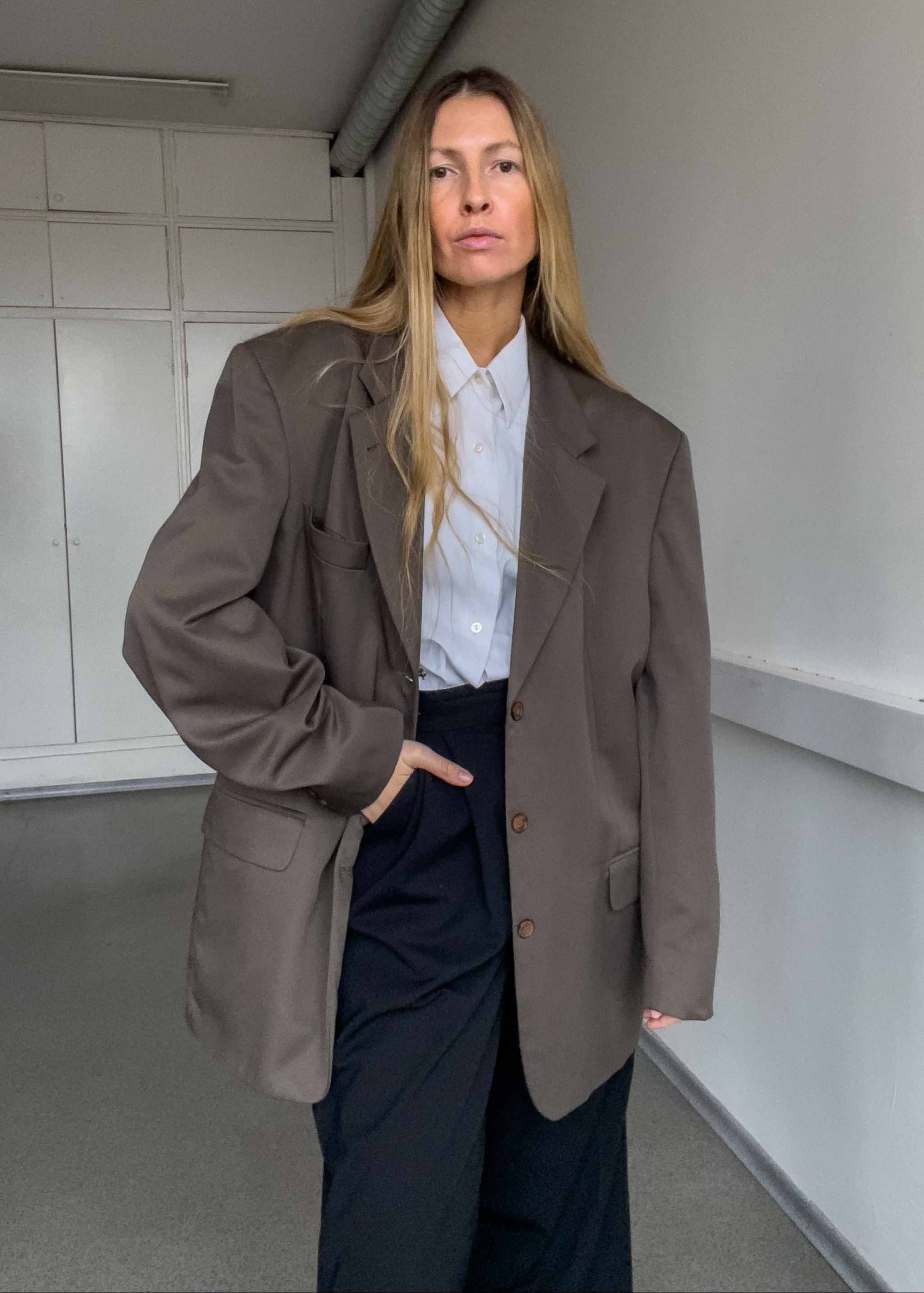 Vintage Khaki Brown Oversized Blazer