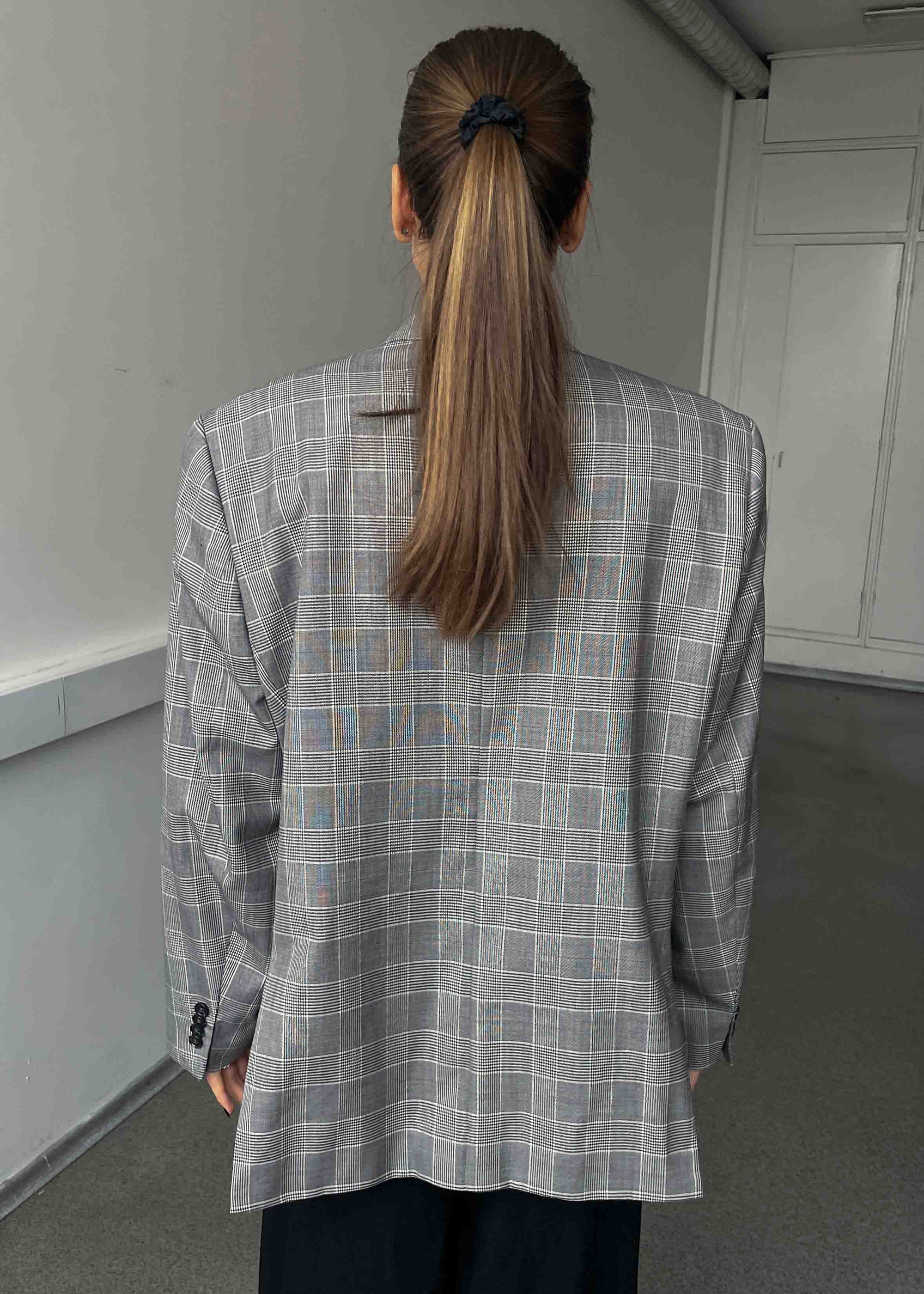 Vintage Grey  Checked Oversized Blazer