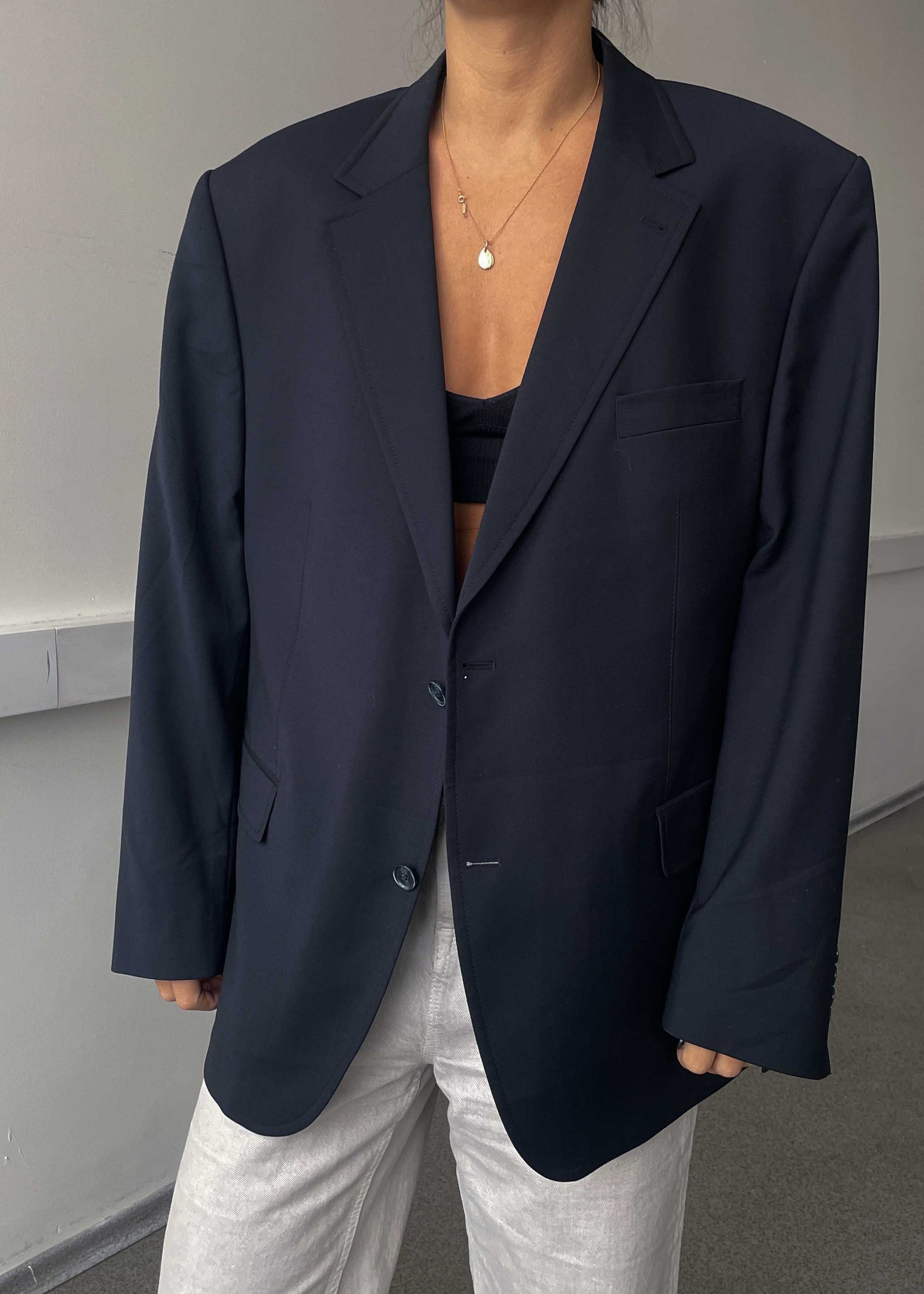 Vintage Blue Oversized 100% WOOL Blazer