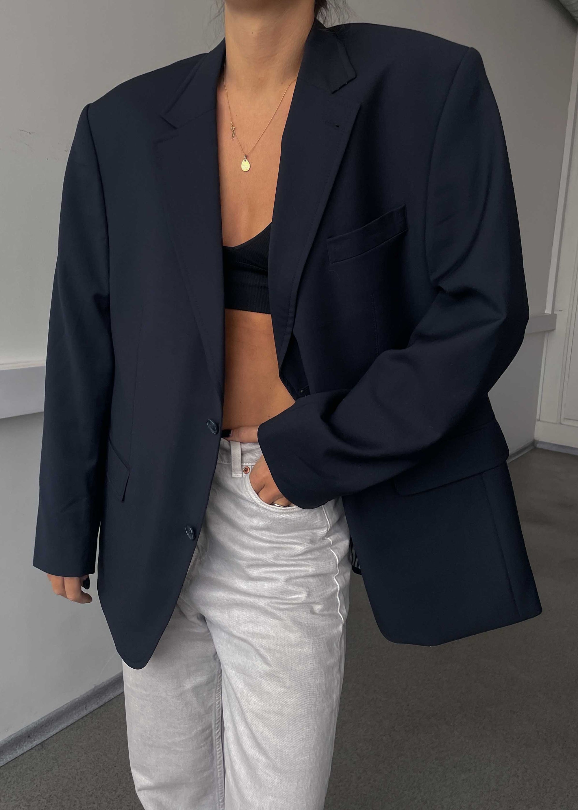 Vintage Blue Oversized 100% WOOL Blazer
