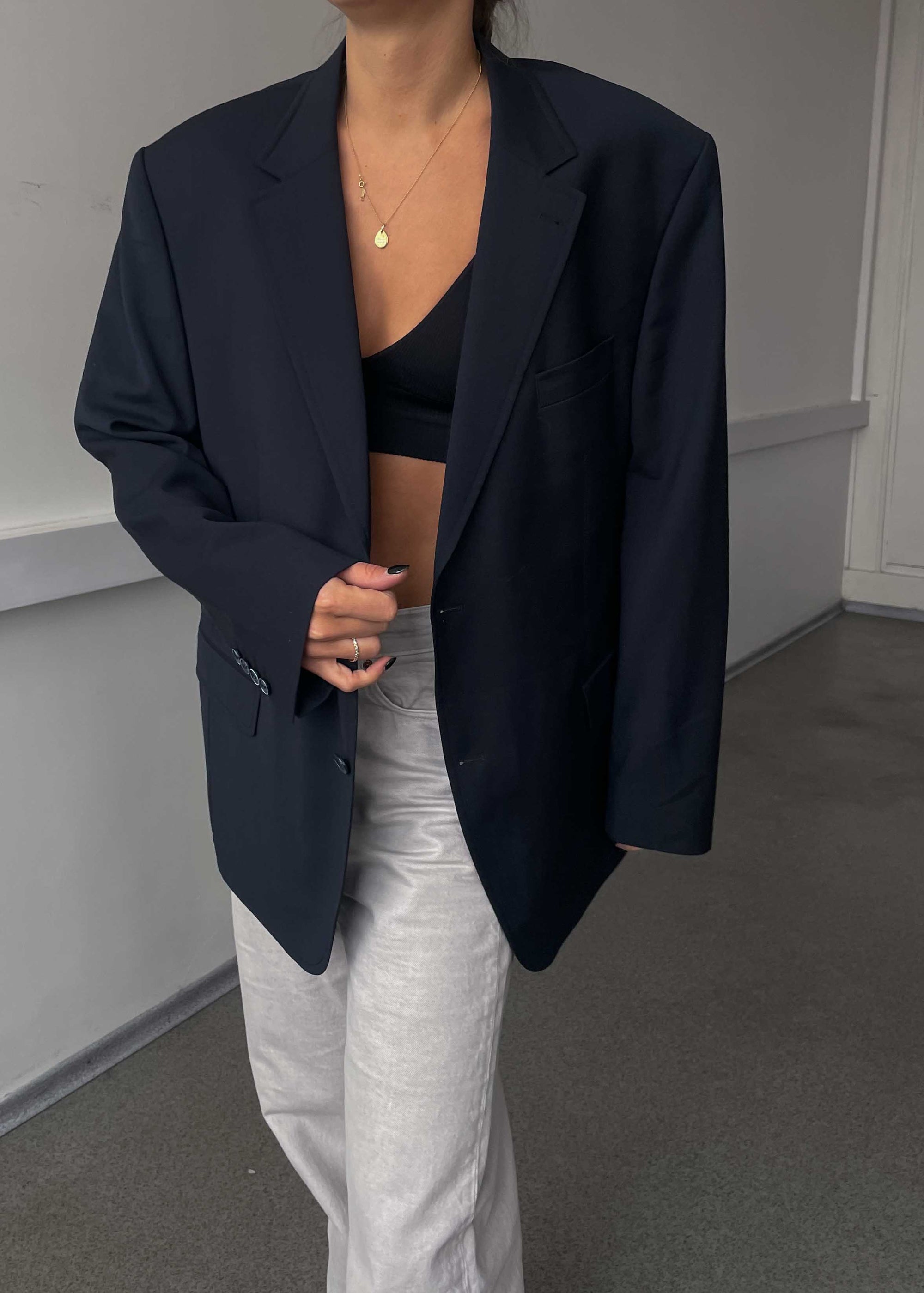 Vintage Blue Oversized 100% WOOL Blazer