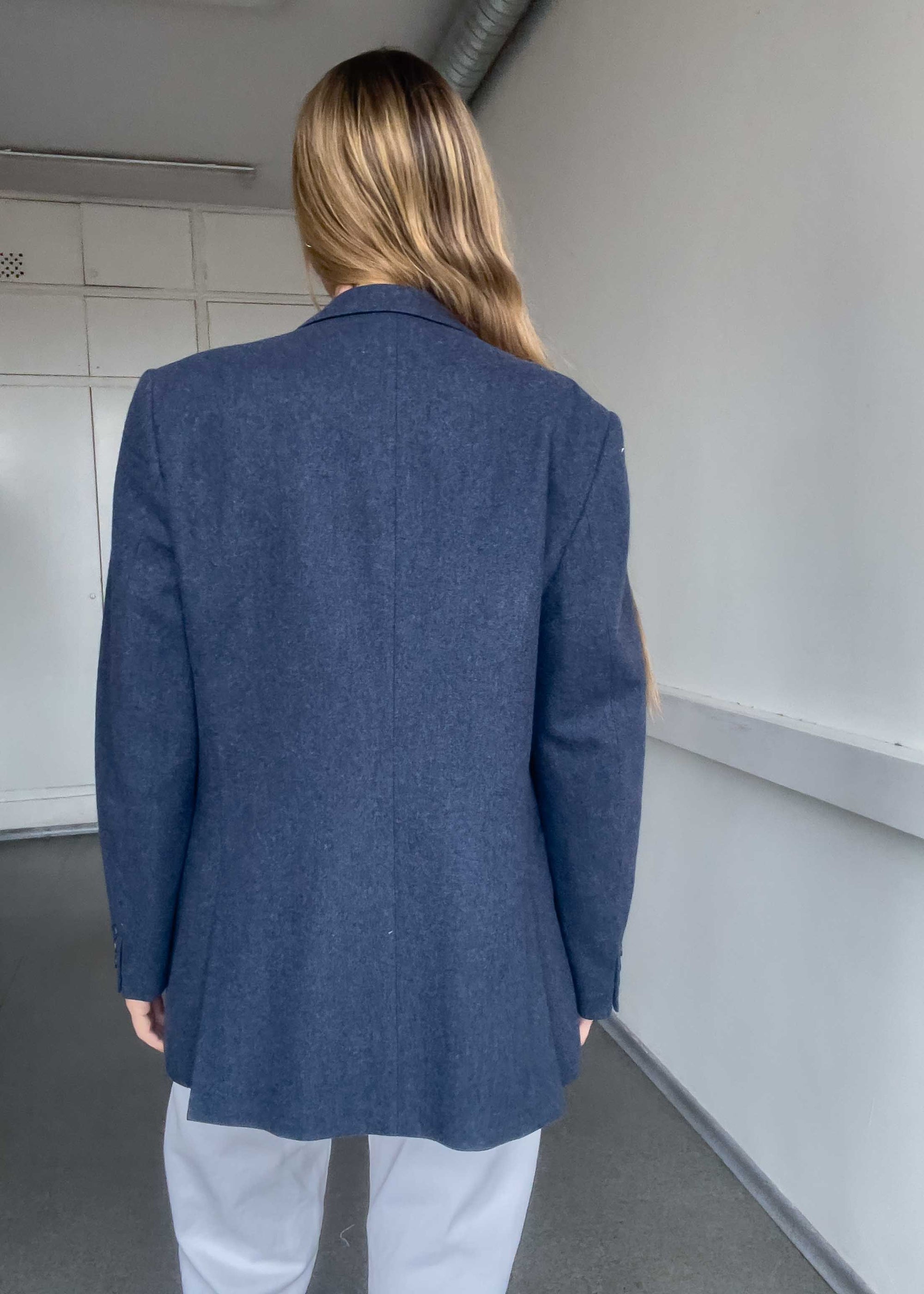 Vintage Blue Brushed Wool Oversized Blazer