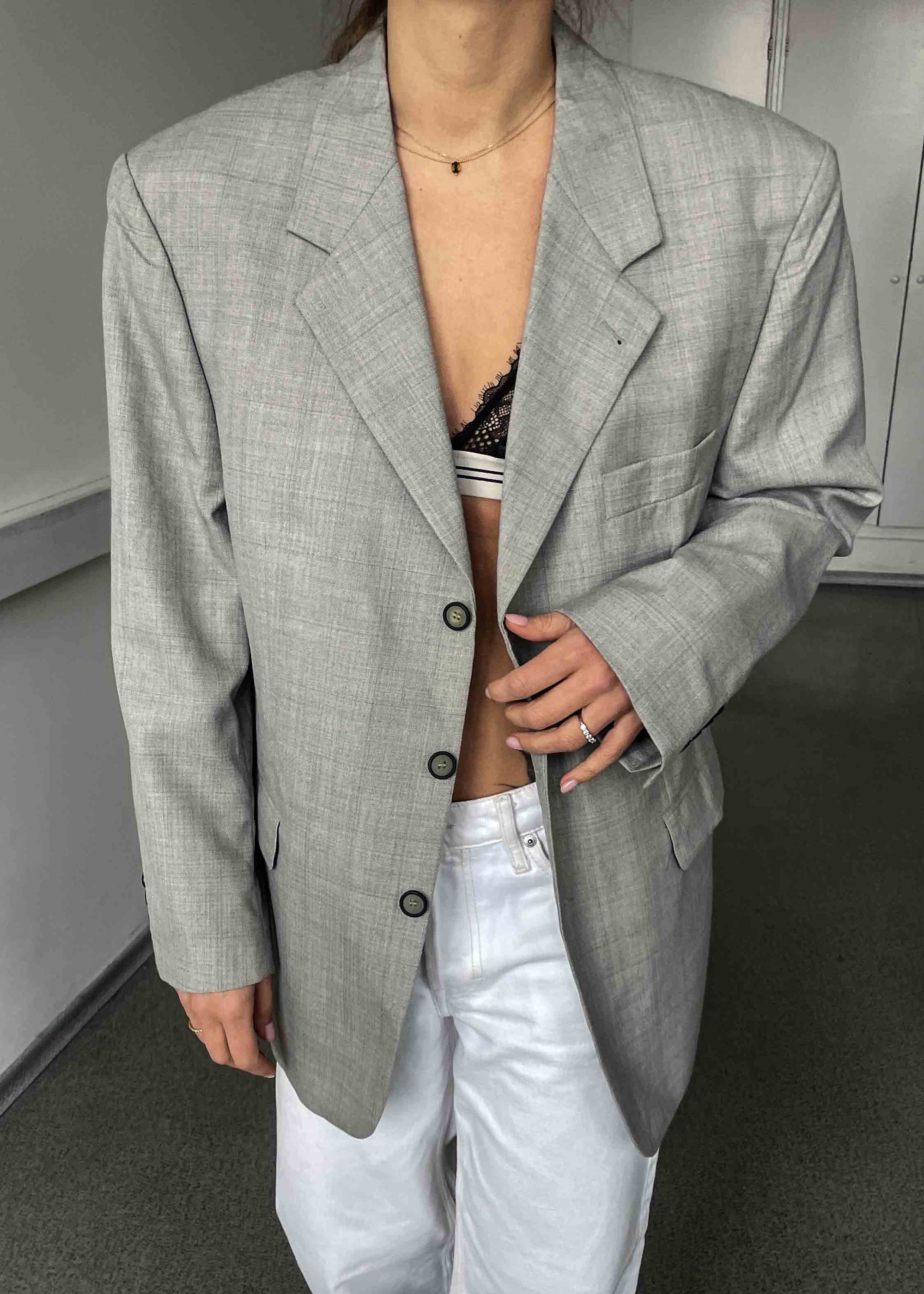 Vintage Light Grey Oversized Blazer