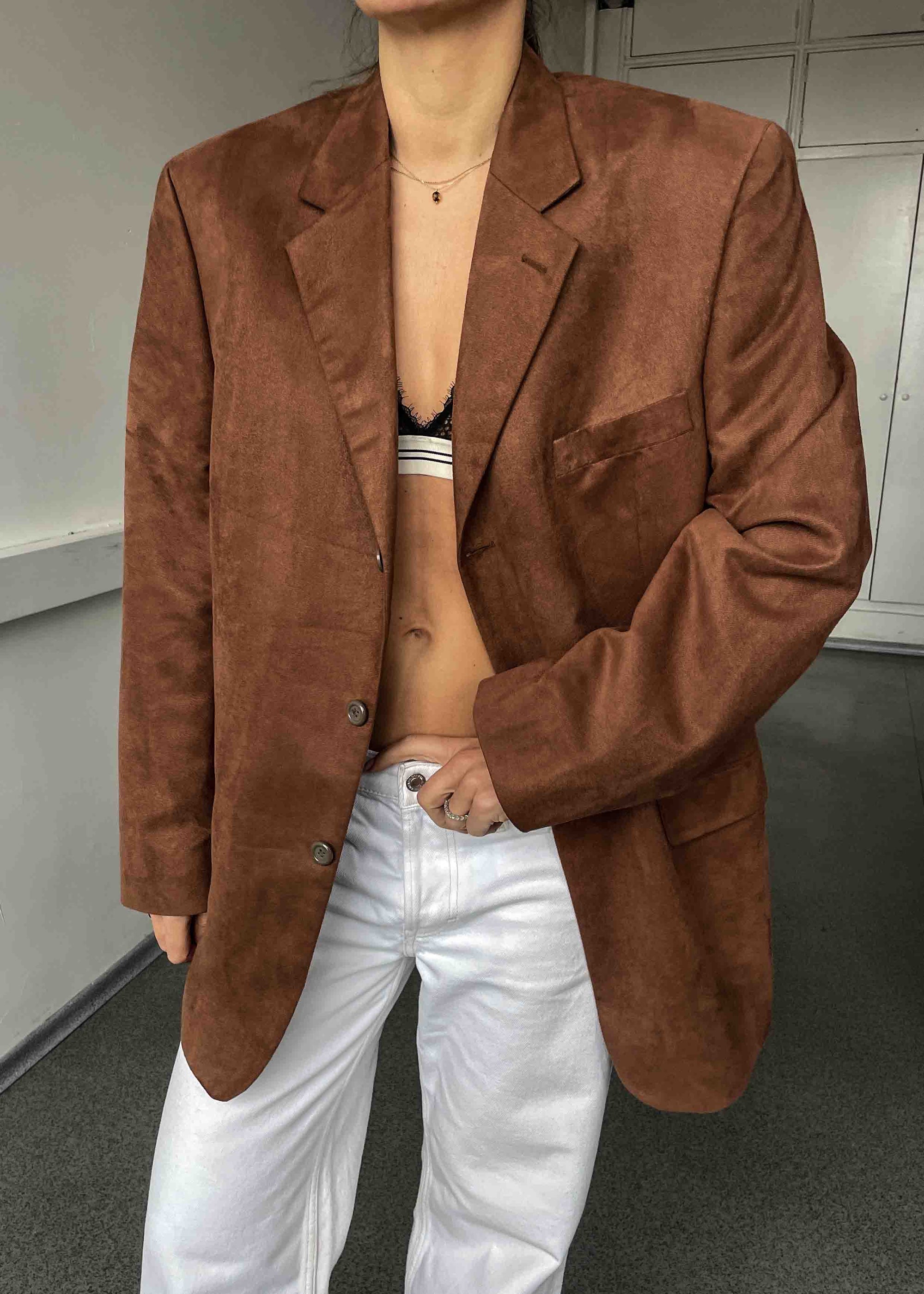 Vintage  Terracotta Brown Faux Suede Oversized Blazer