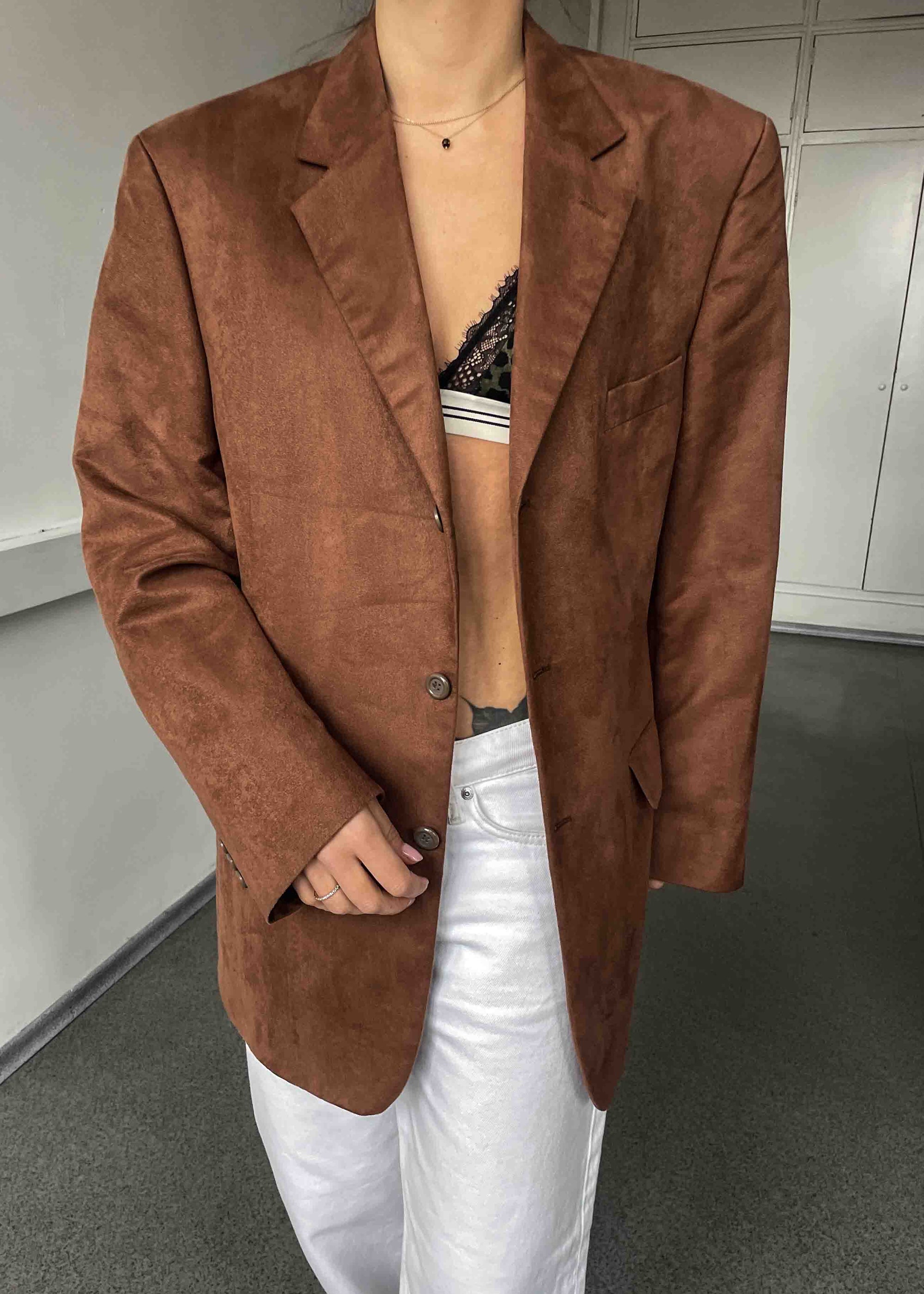 Vintage  Terracotta Brown Faux Suede Oversized Blazer