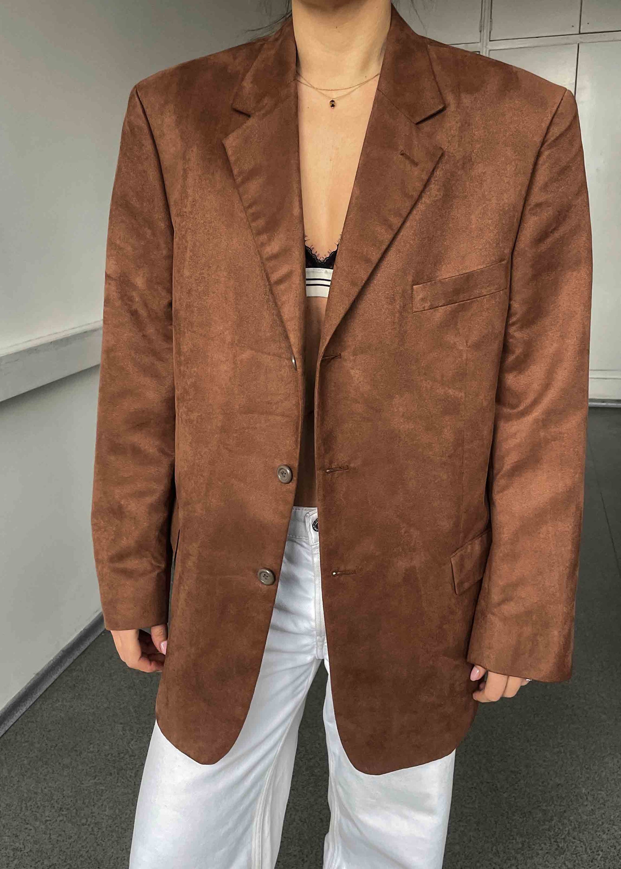 Vintage  Terracotta Brown Faux Suede Oversized Blazer