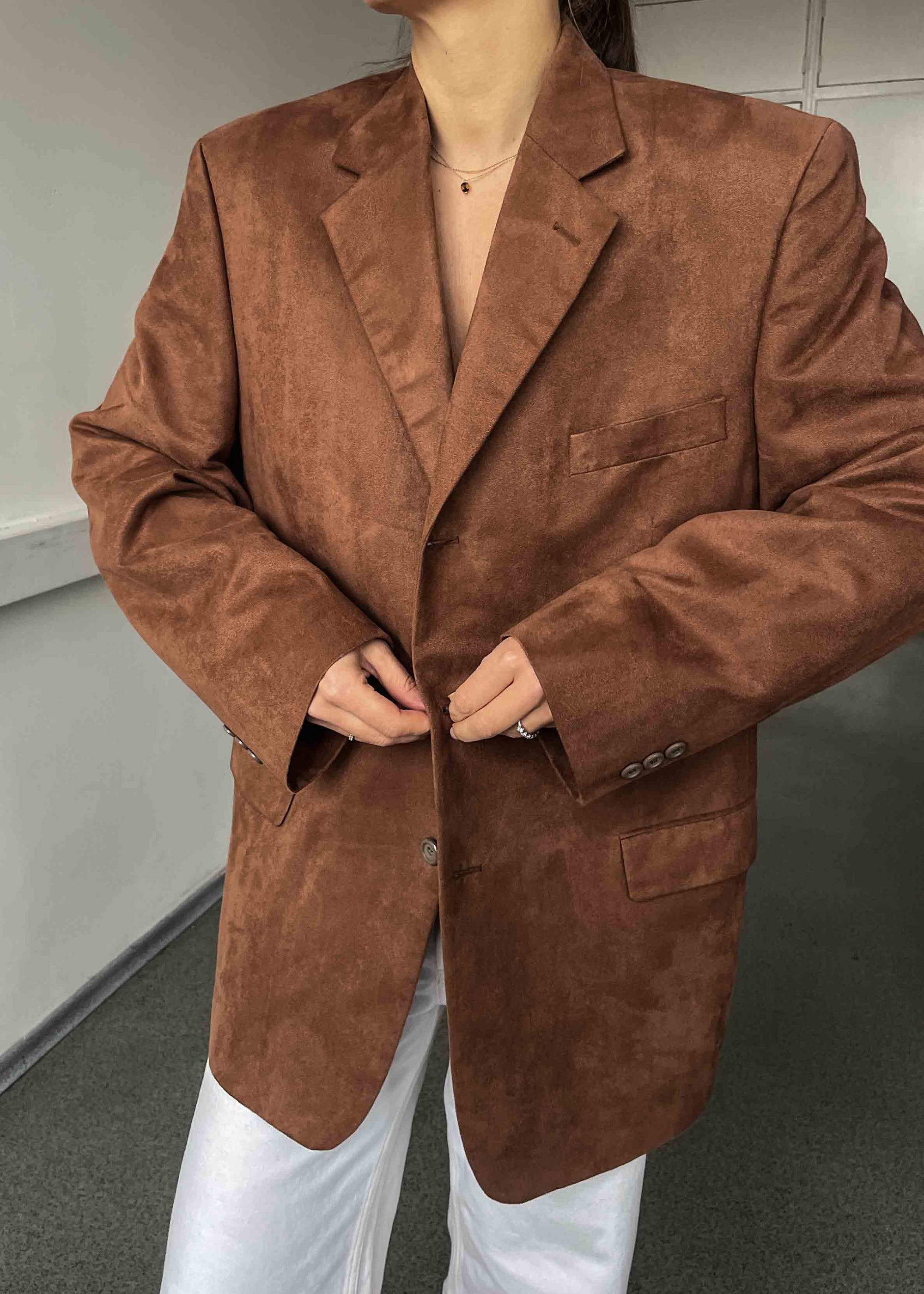 Vintage  Terracotta Brown Faux Suede Oversized Blazer