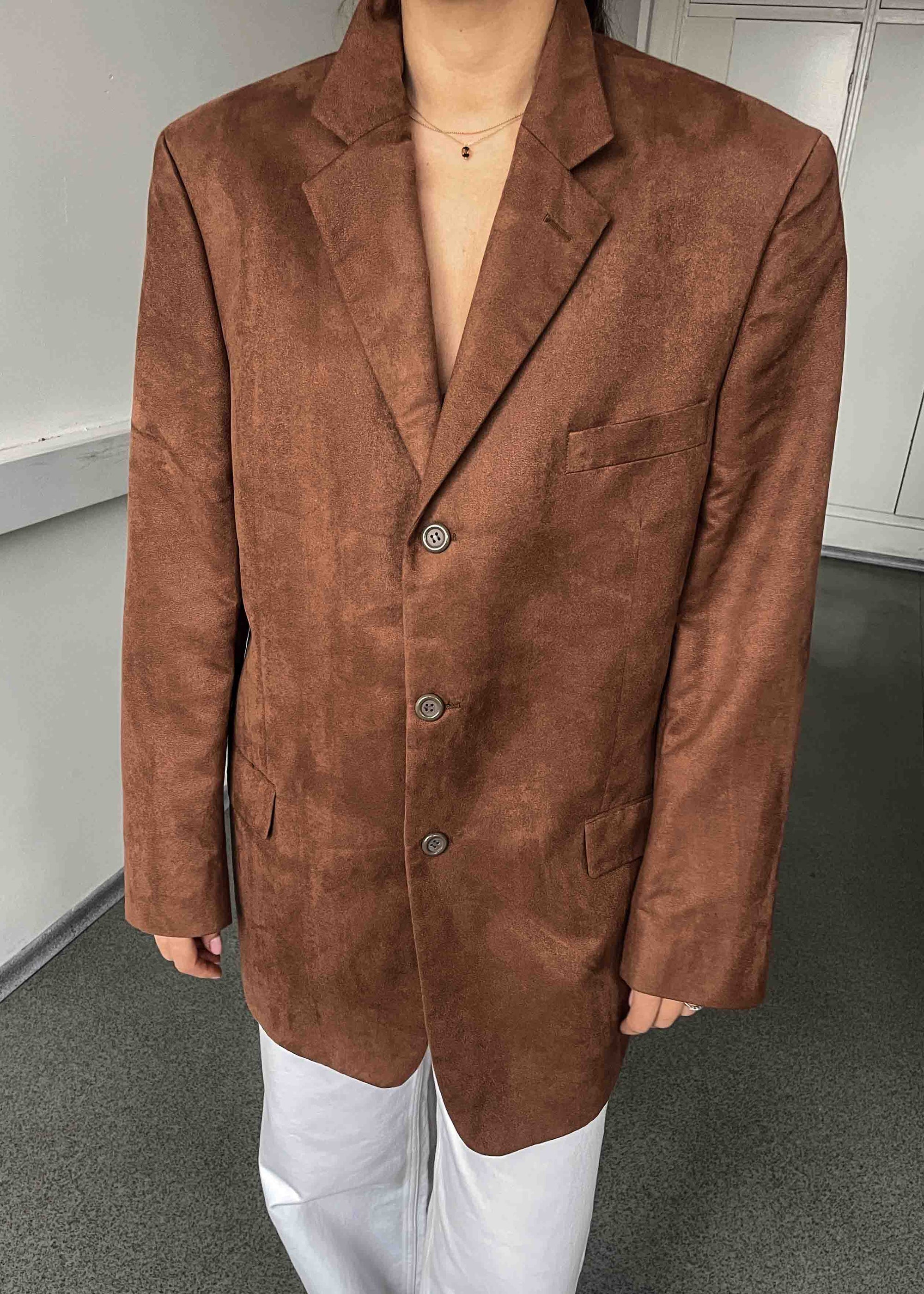 Vintage  Terracotta Brown Faux Suede Oversized Blazer