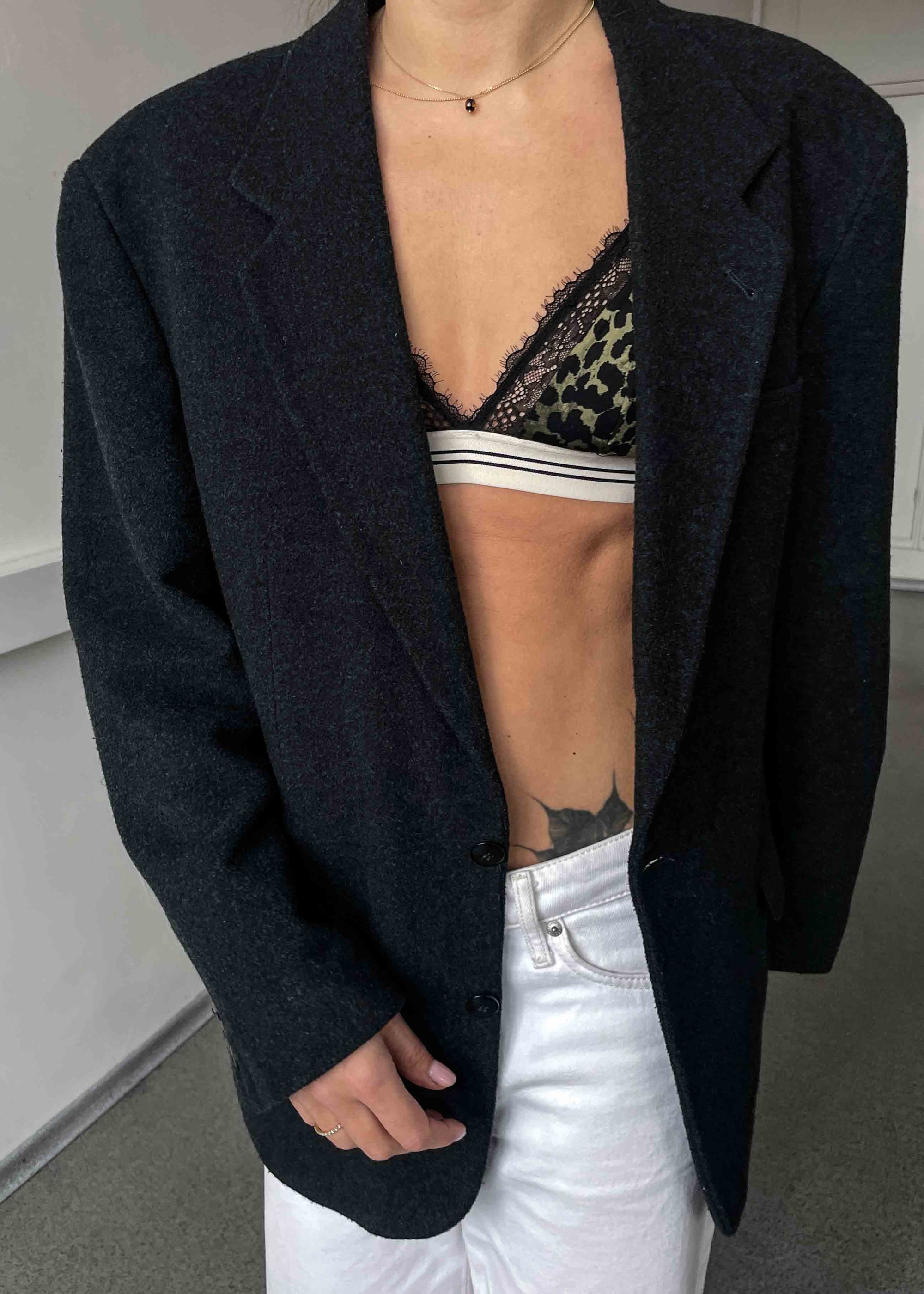 Vintage Grey Brushed Wool Oversized Blazer / Coat