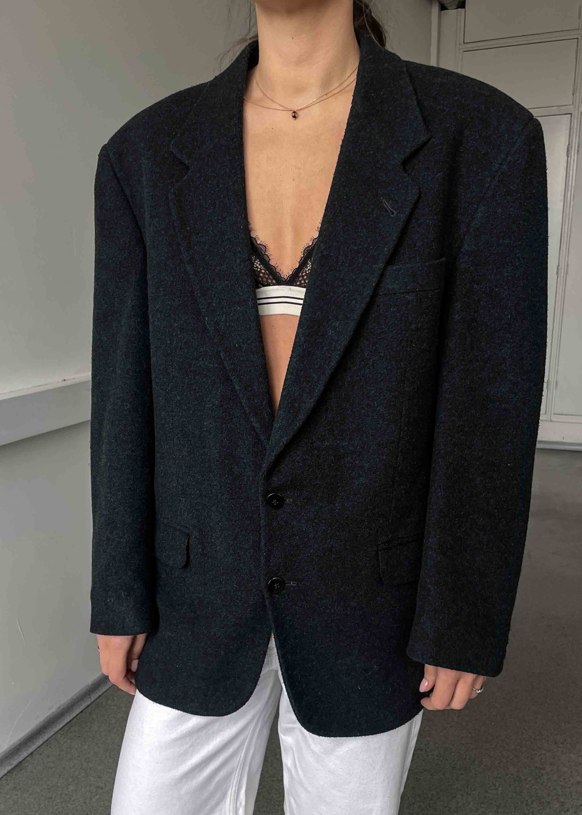 Vintage Grey Brushed Wool Oversized Blazer / Coat