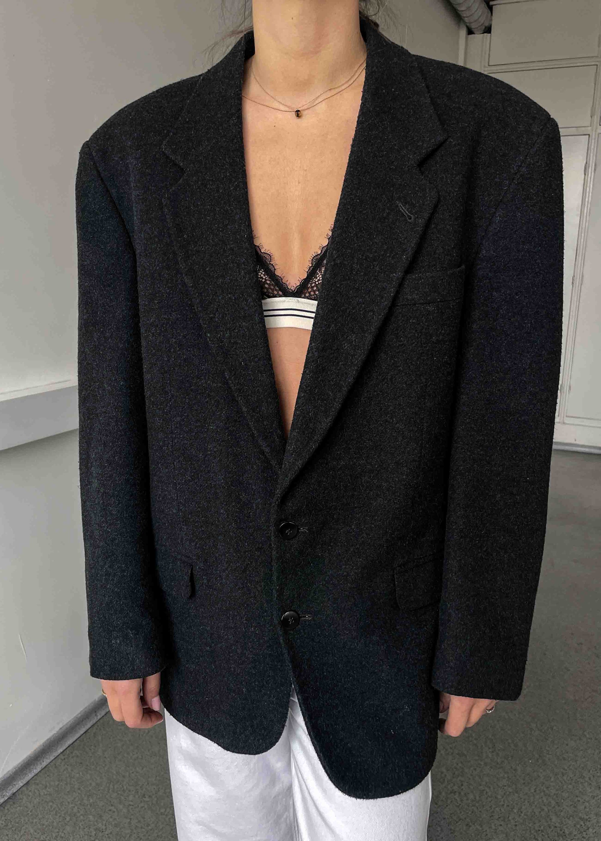 Vintage Grey Brushed Wool Oversized Blazer / Coat