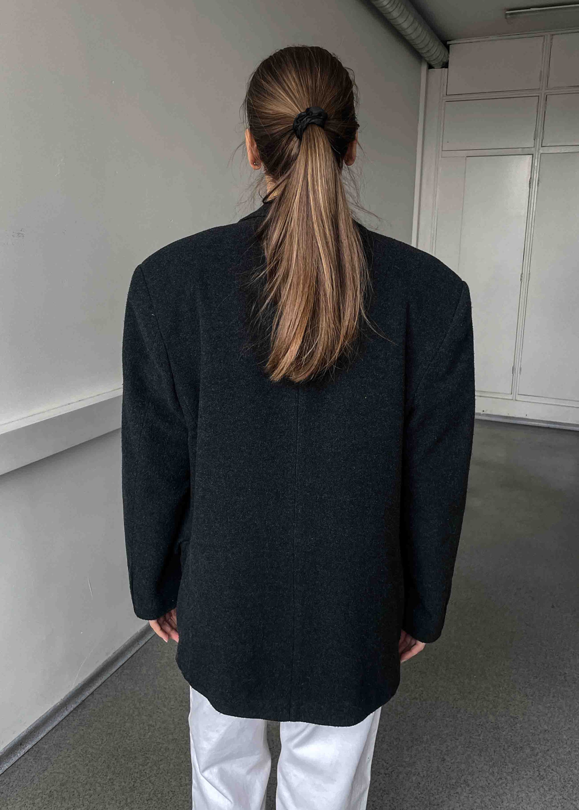 Vintage Grey Brushed Wool Oversized Blazer / Coat