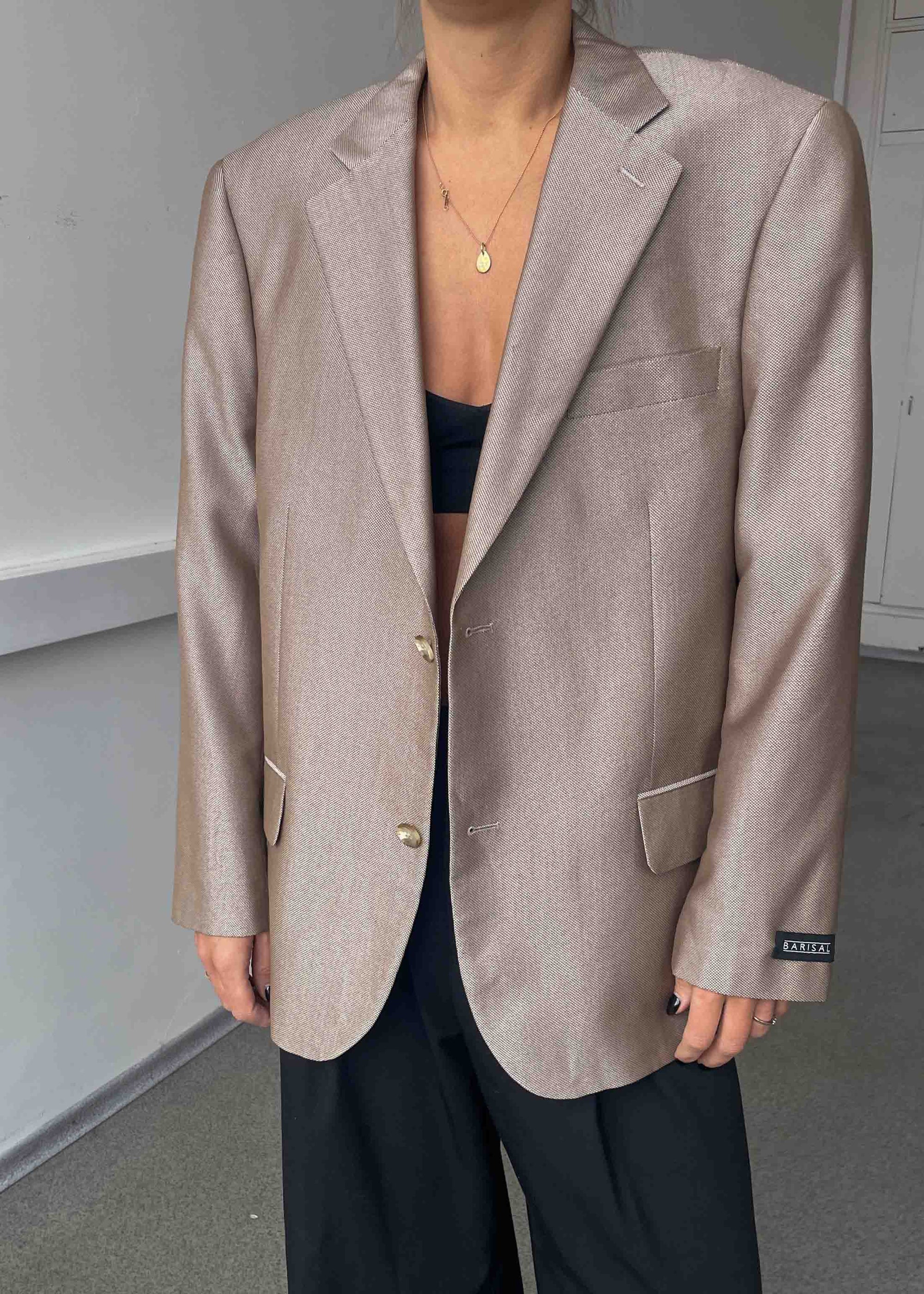 Vintage Beige Shiny Finnish Oversized Blazer